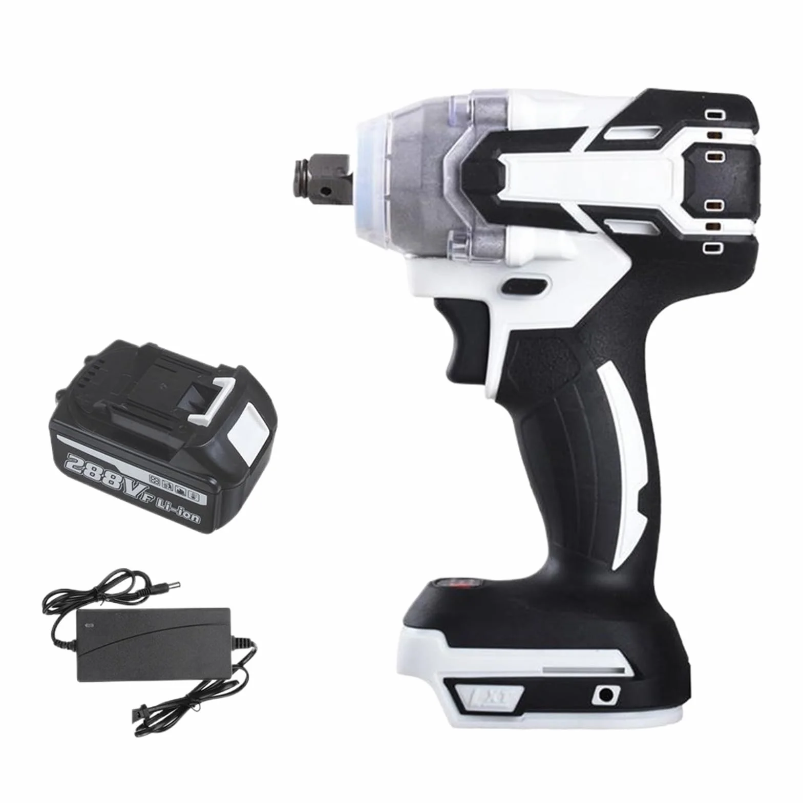 Klucz udarowy Bezszczotkowy Elektryczny Klucz Udarowy Akumulator 288VF 1/2" Klucz Bezprzewodowy Śrubokręt Elektronarzędzie Do Akumulatora 18V(1x Battery White)