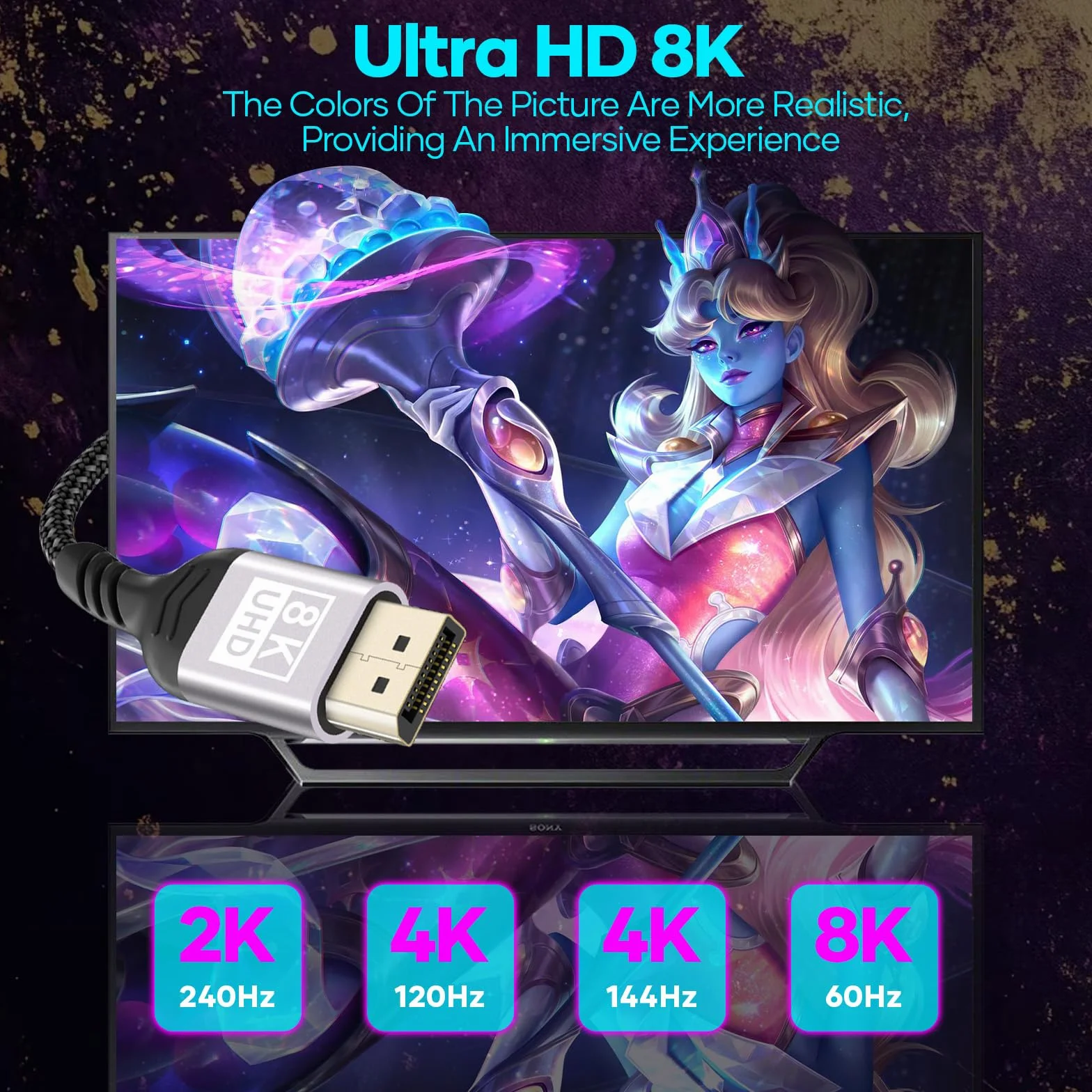 Kabel DisplayPort 1.4 5M, nylonowe złącza kabla DP wsparcie 8K przy 60 Hz, 4K przy 144 Hz / 120 Hz / 60 Hz / 2K przy 240 Hz / 165 HZ G-Sync i FreeSync / 32,4 Gbit/s/HDR10/HDCP2.2 DisplayPort-kabel do