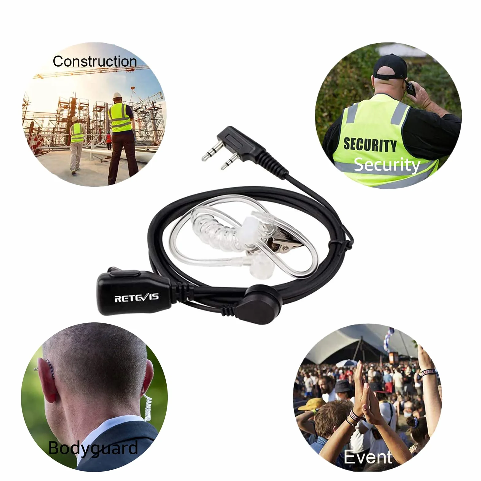 Retevis Słuchawki Walkie Talkie, 2-pinowy zestaw słuchawkowy bezpieczeństwa, słuchawka monitorująca kompatybilna z Retevis RT24 RT27 eSynic UV-5R Baofeng 888S BF-88E Kenwood dwukierunkowe radio (1