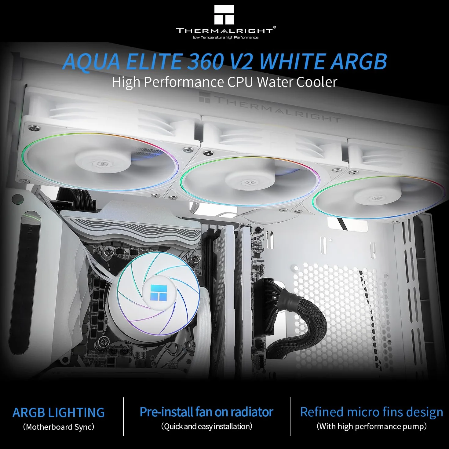 THERMALRIGHT Aqua Elite 360 Biały ARGB V2 chłodziarka wodna 360mm Aio 3x wentylator PWM TL-S12W ARGB AM4 AM5 Intel LGA1150 1151 1155 1156 1200 2011 1700 1851