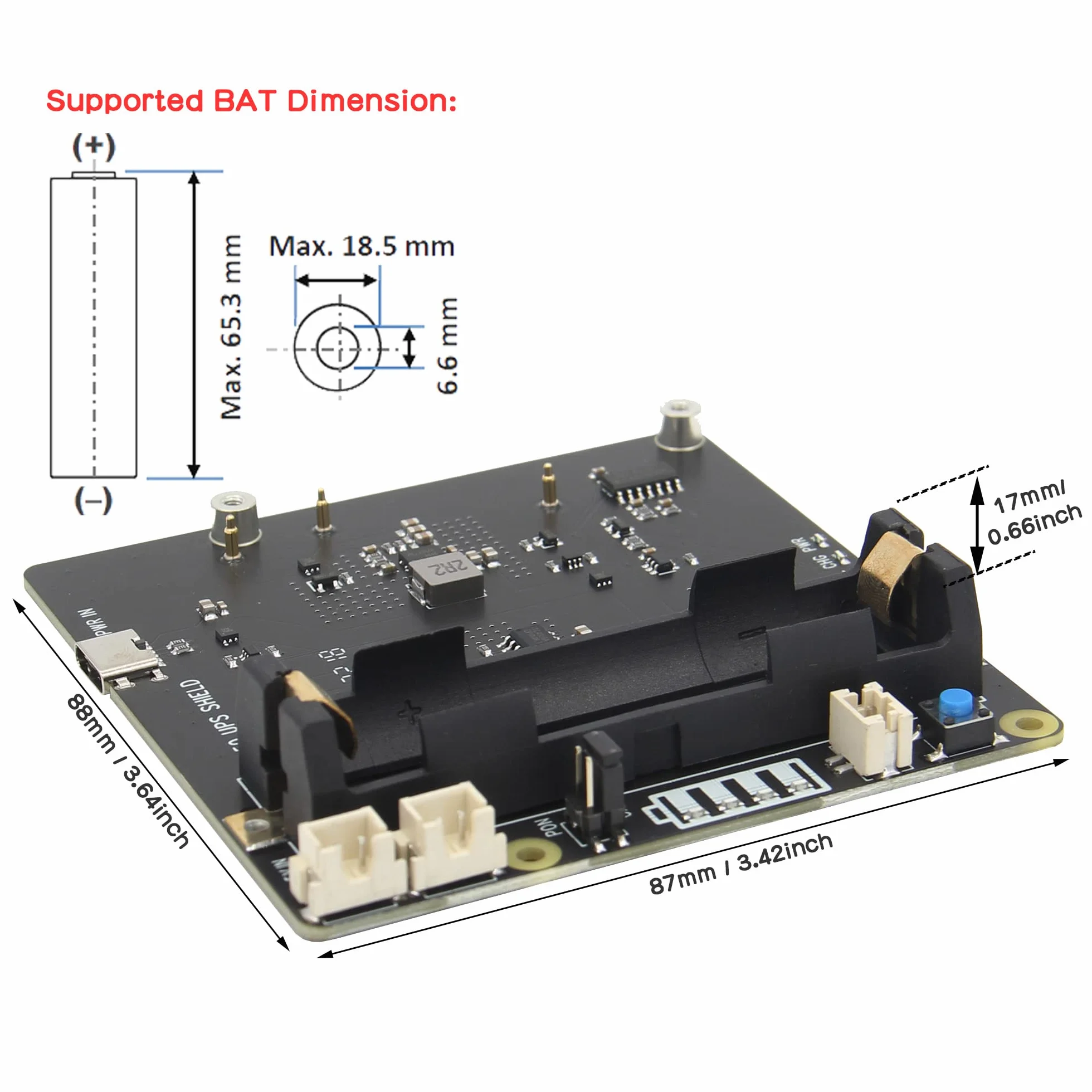 Geekworm Raspberry Pi 4 UPS X703, Ultra-compact 18650 UPS Shield with Auto Power On for Raspberry Pi 4 8GB/4GB/2GB Only