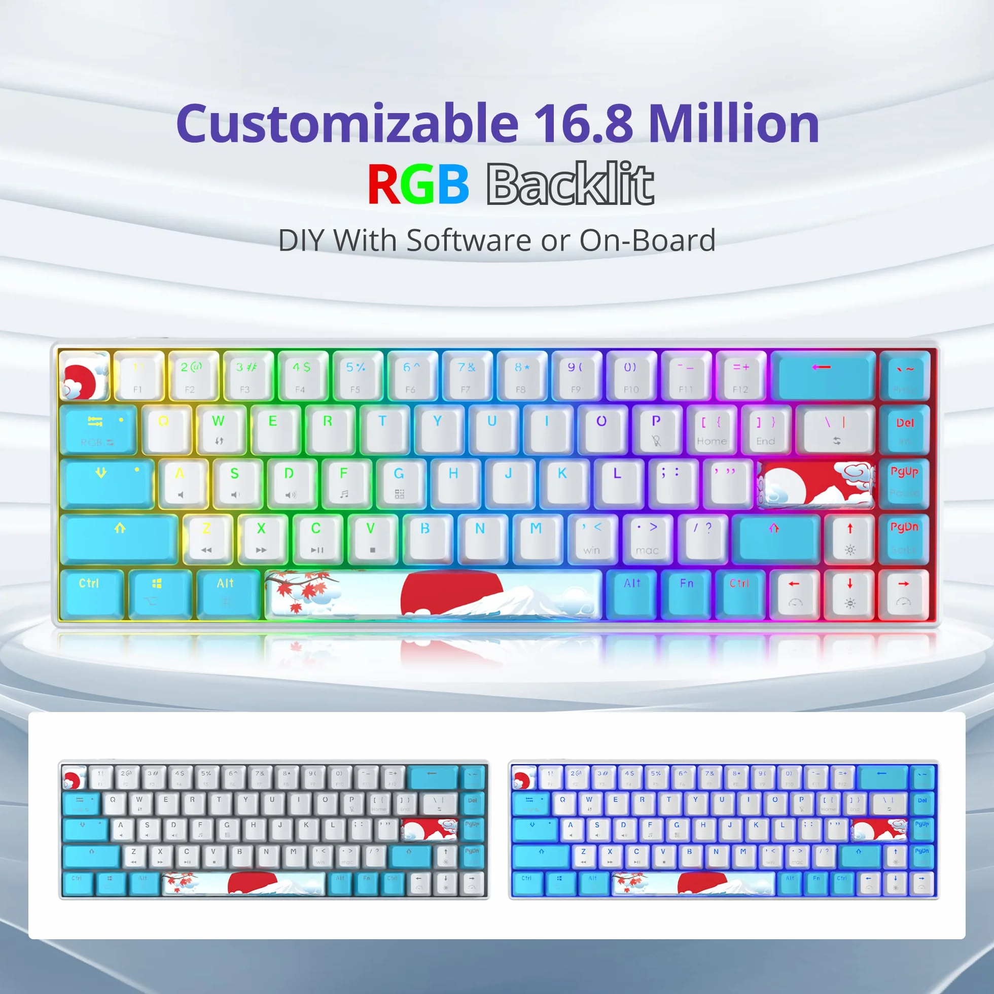 Przewodowa mechaniczna klawiatura do gier 65% z niebieskim przełącznikiem RGB 68 klawiszy N-Key Rollover do PC PS5 Xbox niebieski