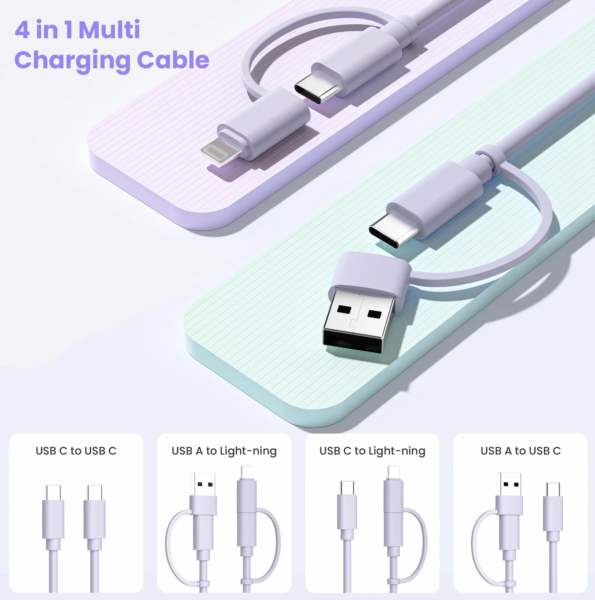 Elebase iPhone Air Kabel do ładowania,Multi 4 w 1 Uniwersalny Kabel 2M,USB Typu C Lightning do Szybki ładowania Kompatybilny z New Apple 15 14 13 12 Xr Xs Plus Mini,iPad 10 9 8,Mini 7 6,Air 5 4