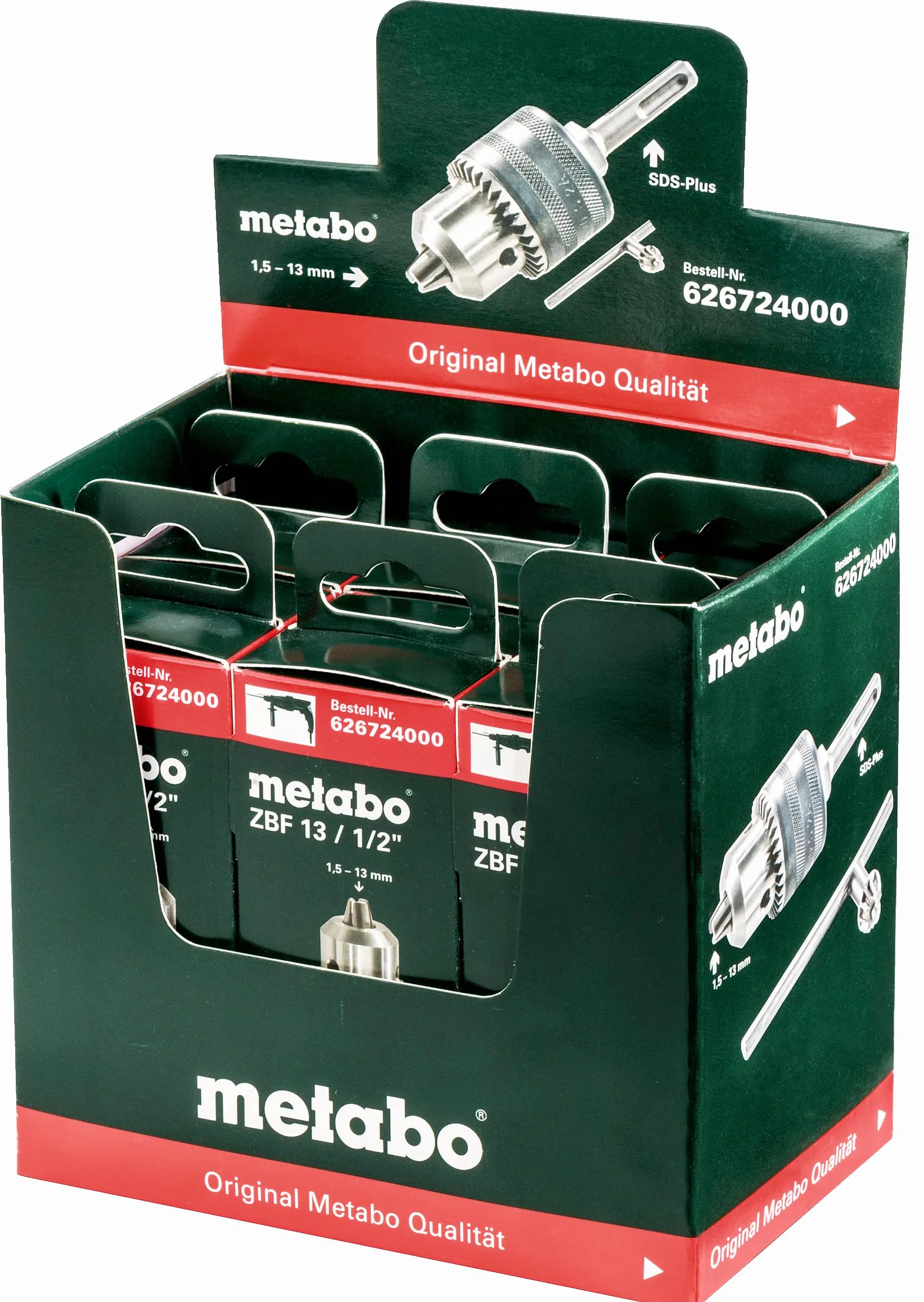 Metabo Uchwyt wiertarski z adapterem SDS-plus SP, 1,5-13 mm – 626724000 – uniwersalny uchwyt wiertarski do wierteł cylindrycznych