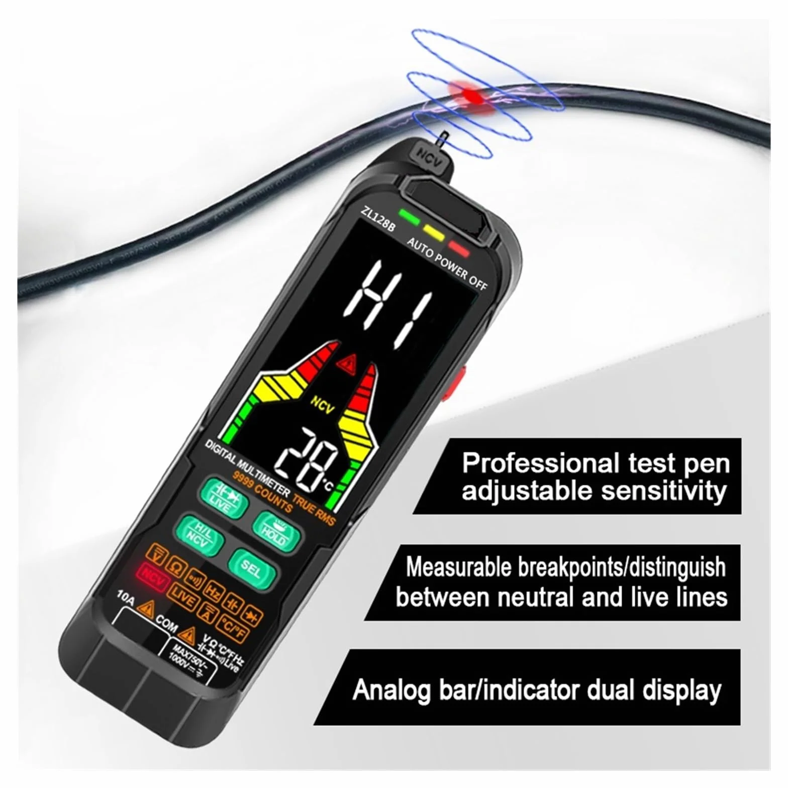 USB Charge Cyfrowy Multimetr Auto Zakres Prądu AC DC Wykrywacz Napięcia Pióro True Pojemność Temp Inteligentny Tester Szybko Dokładnie Łatwy Odczyt(ZL128B)