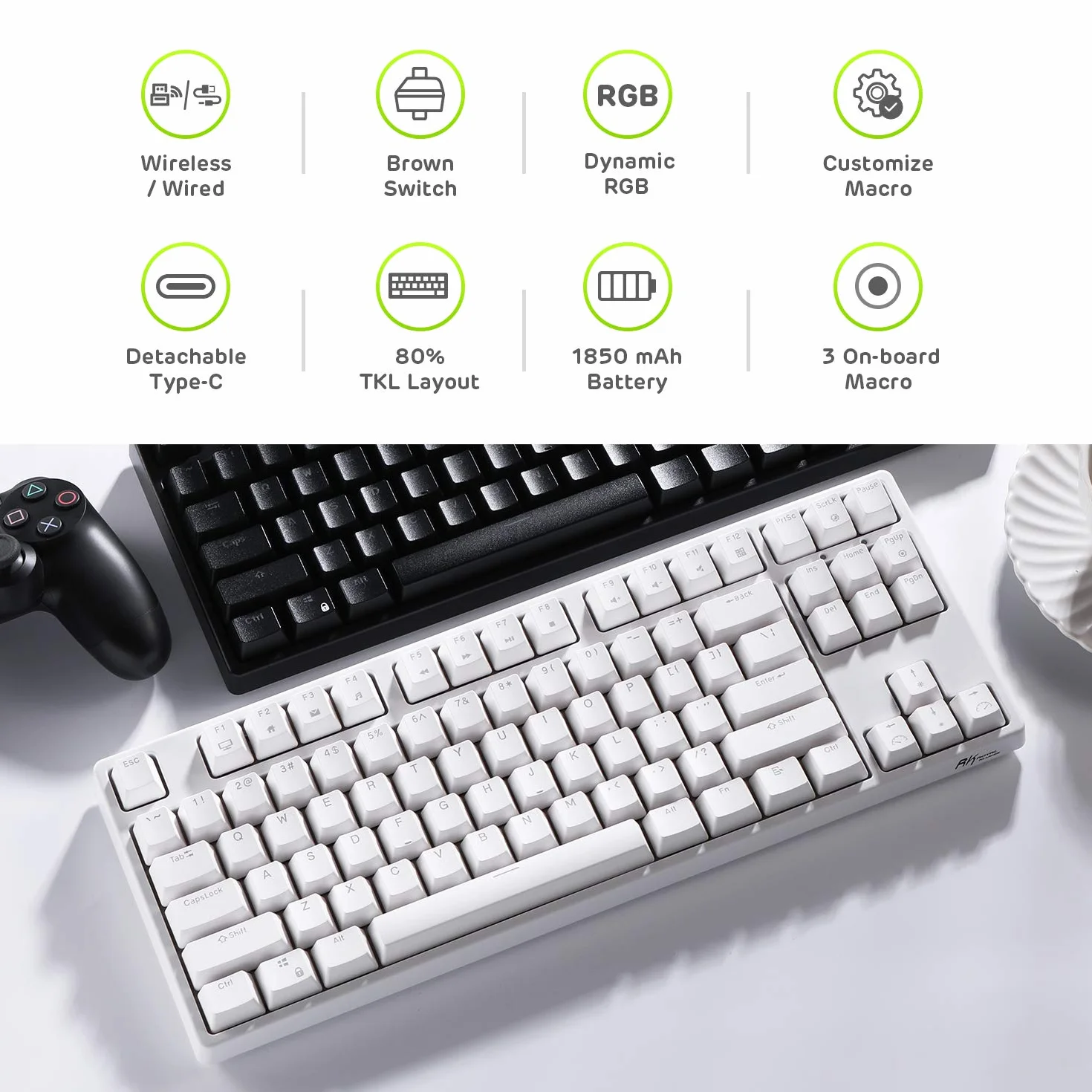 RK ROYAL KLUDGE Sink87G RGB Wireless TKL mechaniczna klawiatura do gier, 87 klawiszy, brązowe przełączniki