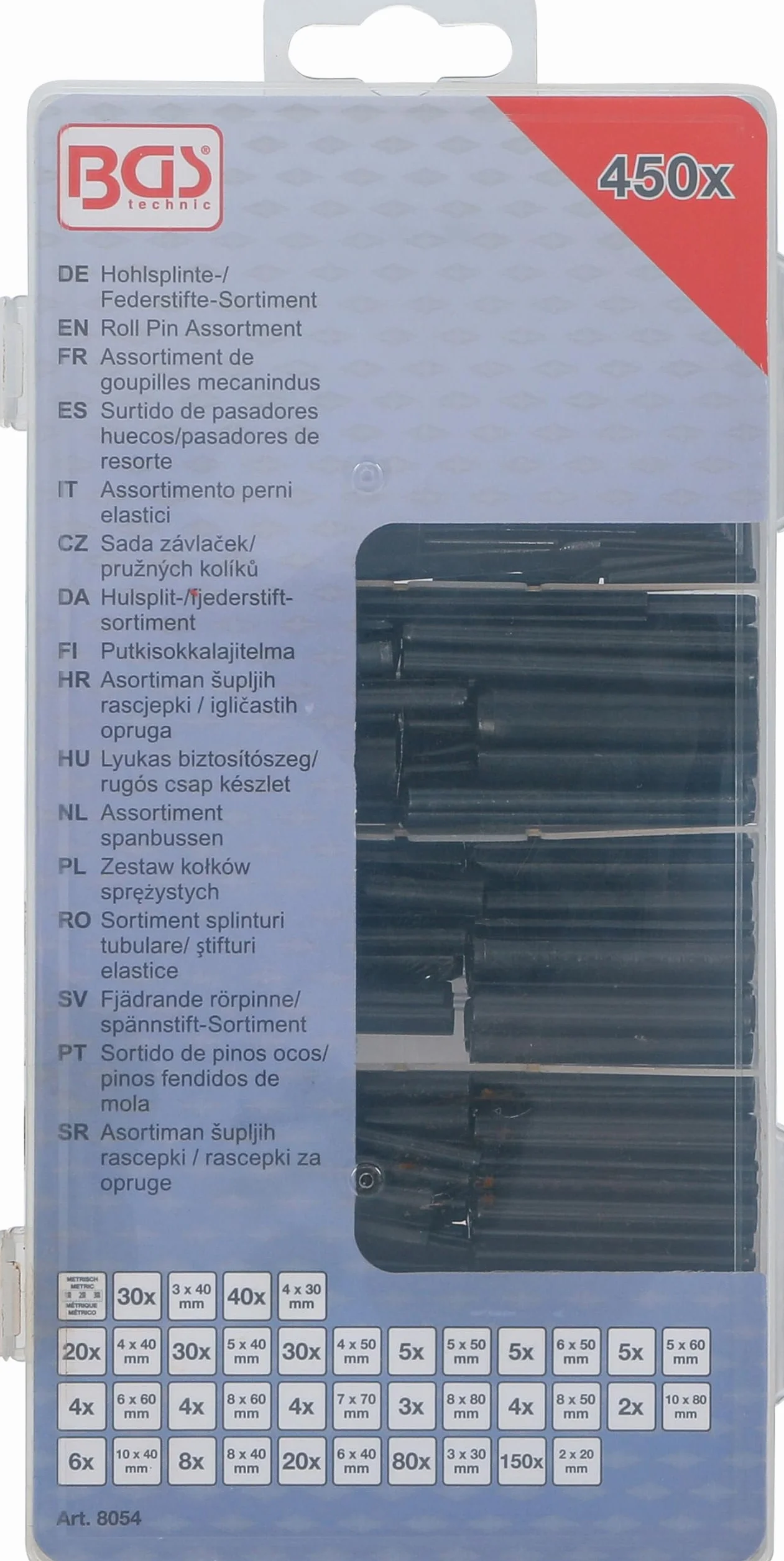 BGS 8054 | Zestaw kołków sprężystych | 450 szt.