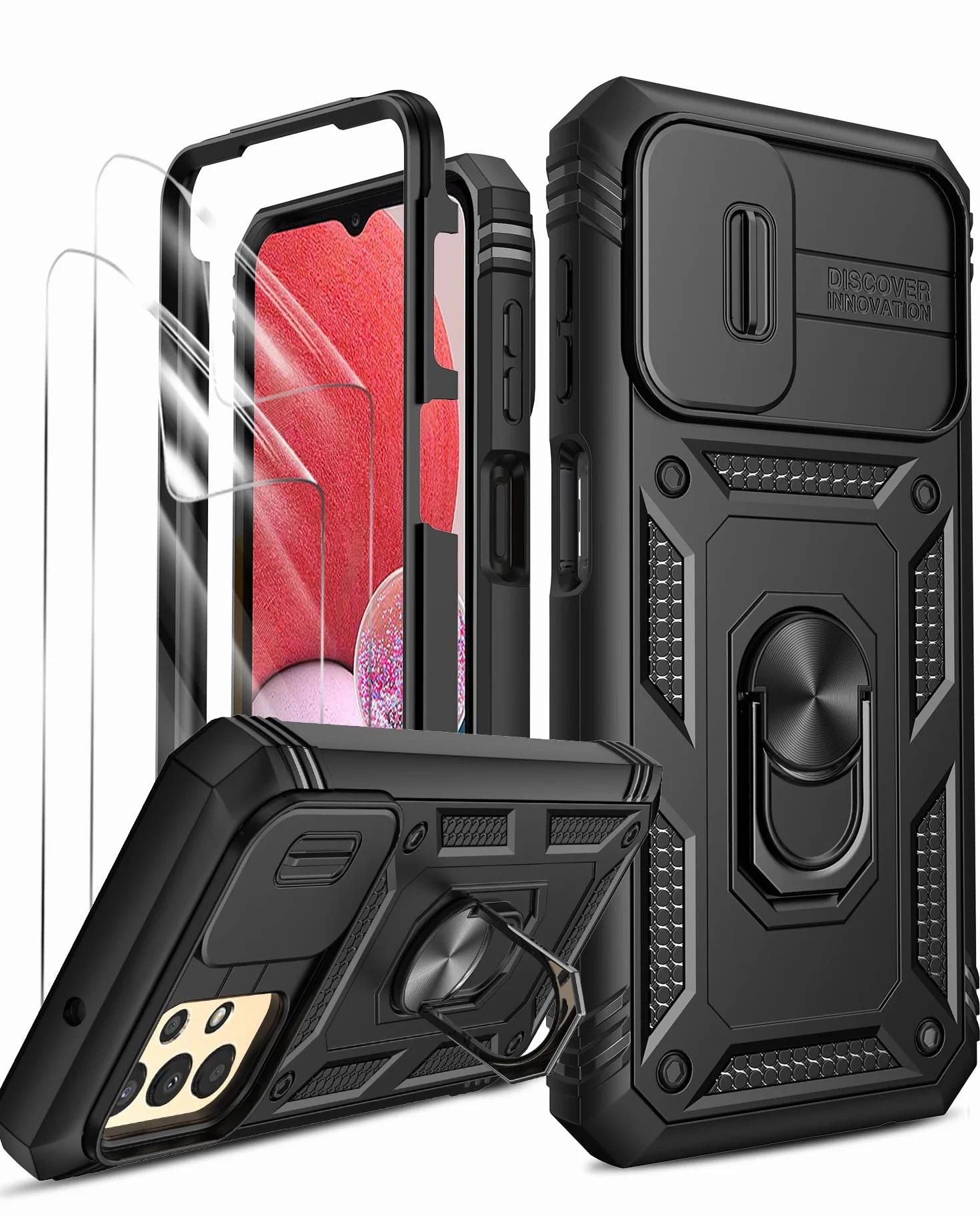 LeYi Etui do Samsung A13 4G, twarda ochrona kamery PC, odporna na upadek, czarna