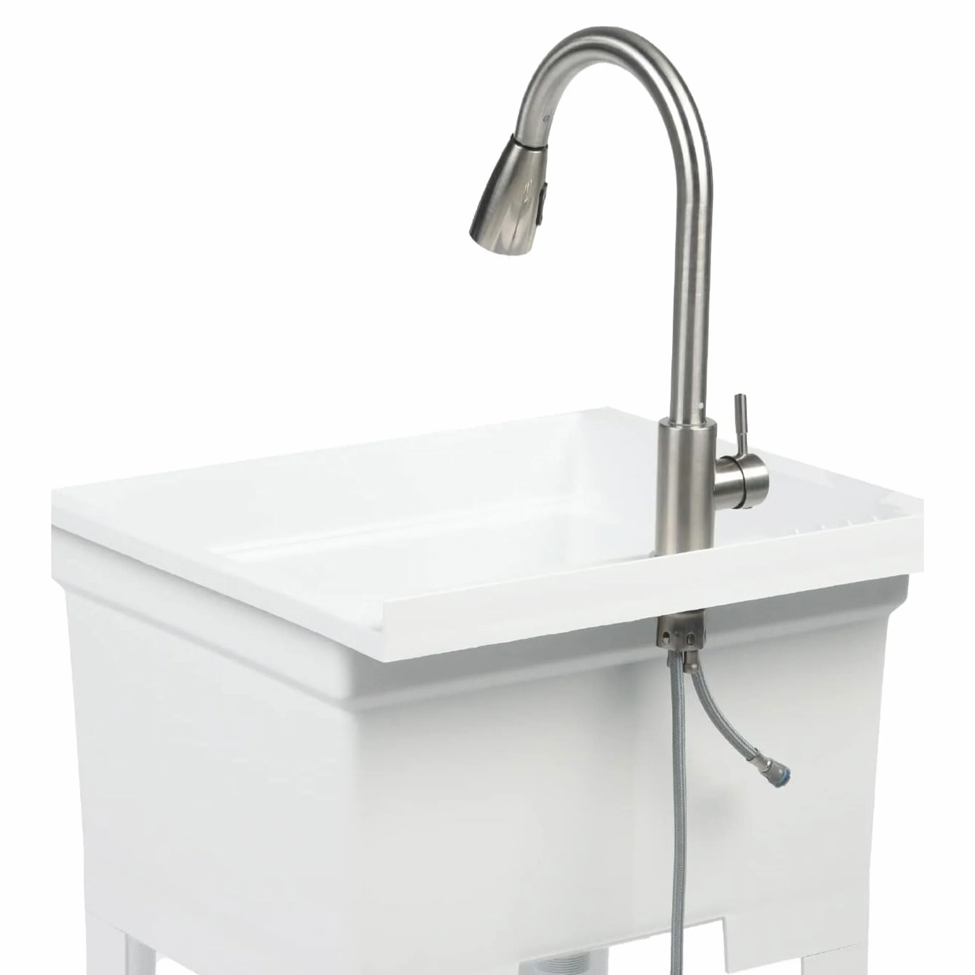 UTILITYSINKS Wolnostojąca wanna użytkowa, wykonana w USA, 61 cm x 61 cm, ze stacją roboczą, wytrzymały zlew do stacji pracy, pralni, sklepu, biała