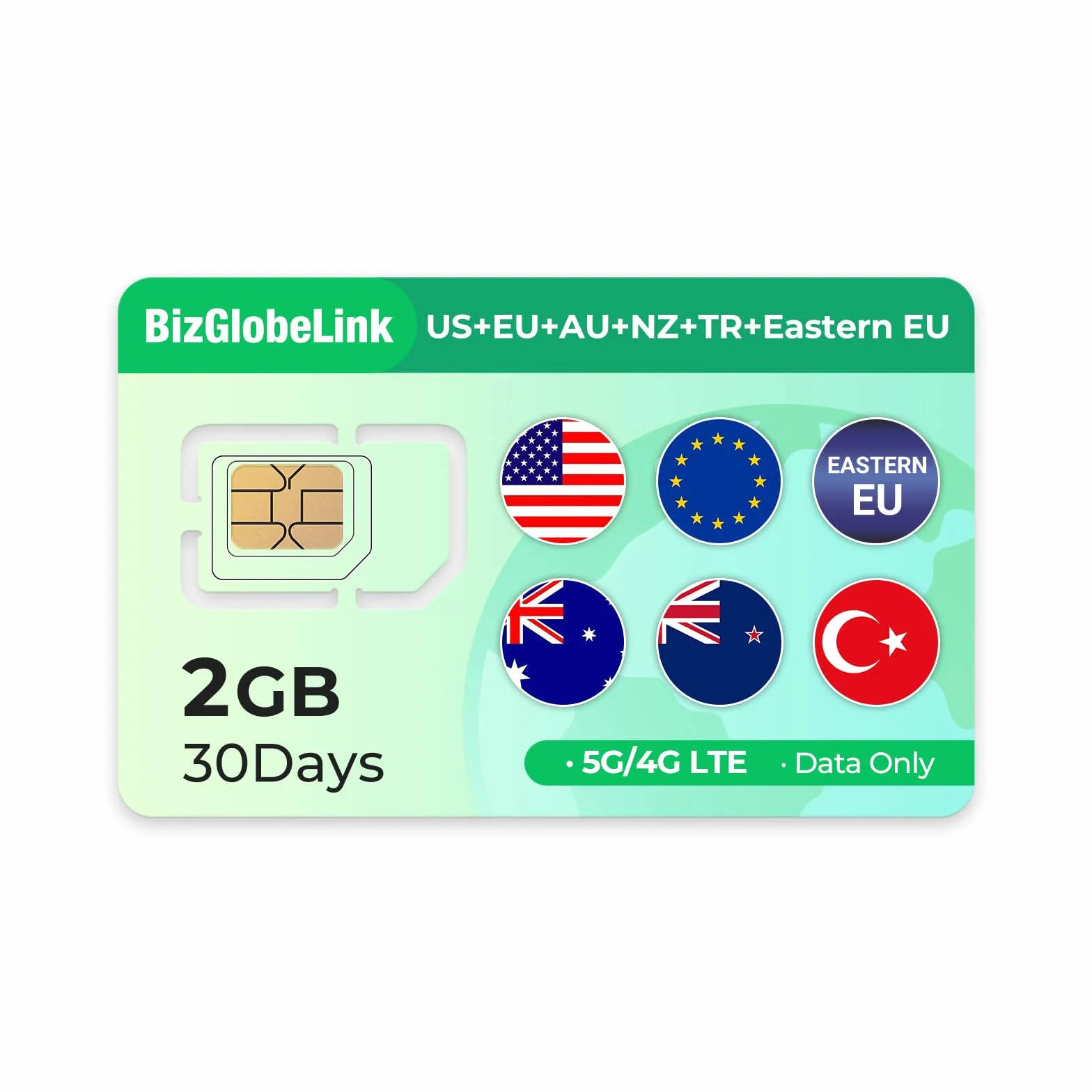 EIOTCLUB Dane podróżne SIM 2 GB 30 dni Turcja Australia Nowa Zelandia Europa Wschodnia USA 33 kraje europejskie 5G