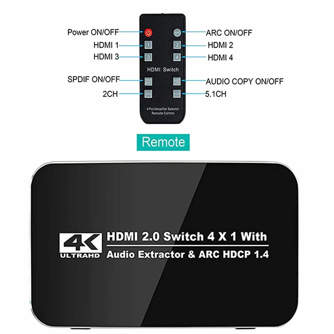 Przełącznik HDMI 4x1 4K 60Hz Ultra HD z ekstraktorem audio ARC 3D 1080P 120Hz HDTV