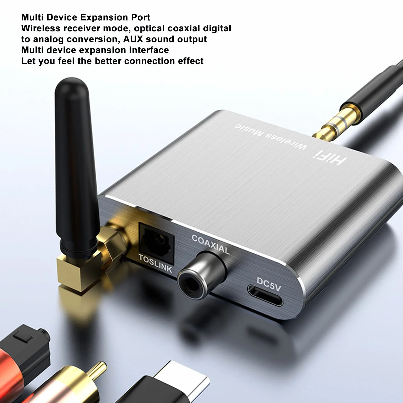 Odbiornik Bluetooth 5.2, Optyczne Wyjście Koncentryczne HiFi AUX, Bezprzewodowy Adapter Audio do Słuchawek Stereo