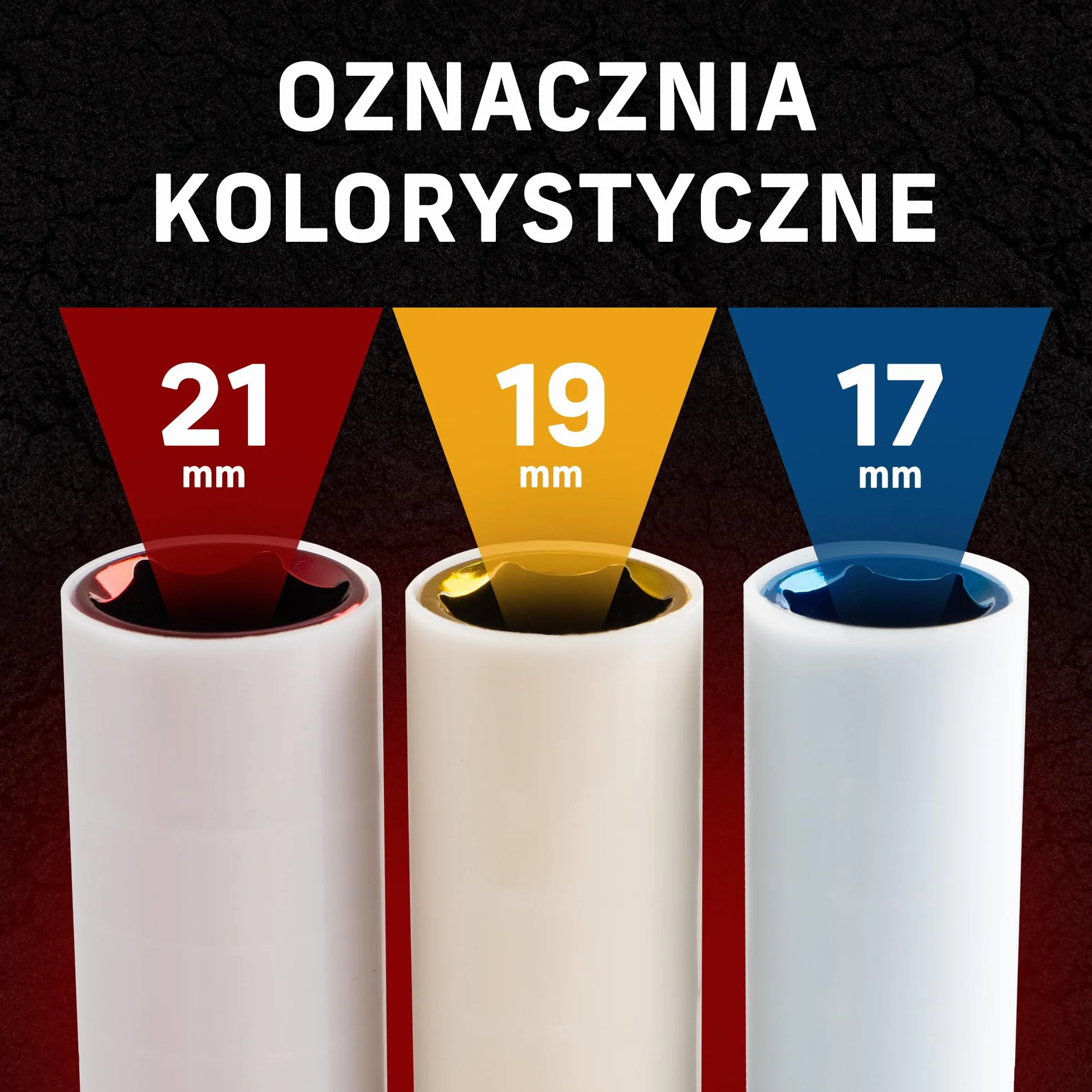 MJW Zestaw nasadek 1/2" 6-kąt z tuleją zabezpieczającą długie nasadki udarowe 1/2" 6-kąt długie 17 | 19 | 21 Stal Cr-Mo Mocny komplet nasadek rozmiary metryczne