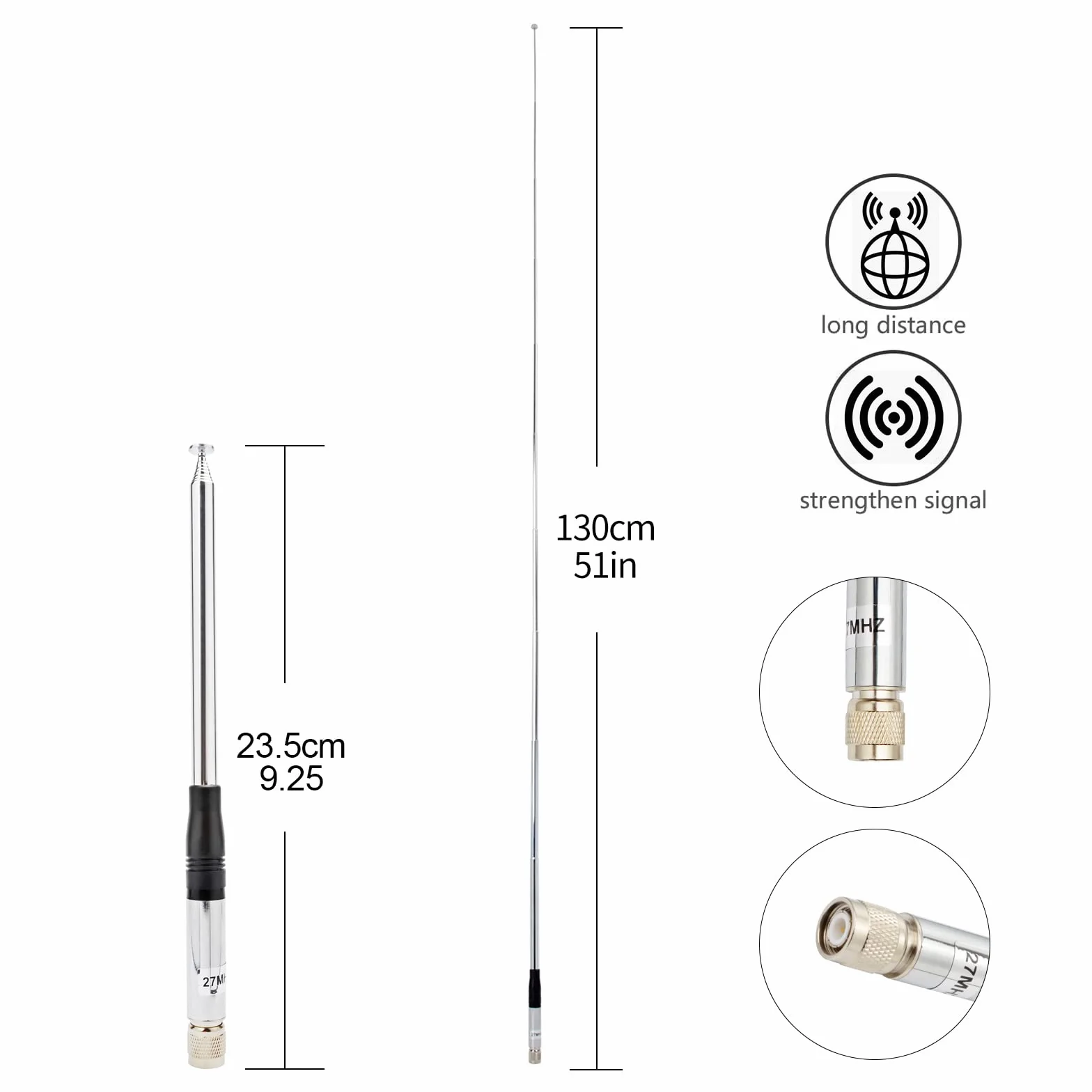TWAYRDIO CB antena radiowa TNC 27 MHz teleskopowa ręczna antena wysuwana 23,3 cm do 1,3 m radio do President Randy III 3 PNI Escort HP 72 przenośne radio amatorskie CB