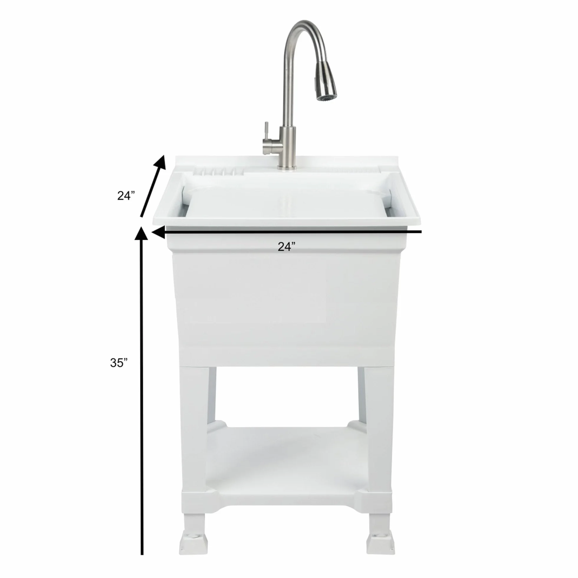 UTILITYSINKS Wolnostojąca wanna użytkowa, wykonana w USA, 61 cm x 61 cm, ze stacją roboczą, wytrzymały zlew do stacji pracy, pralni, sklepu, biała