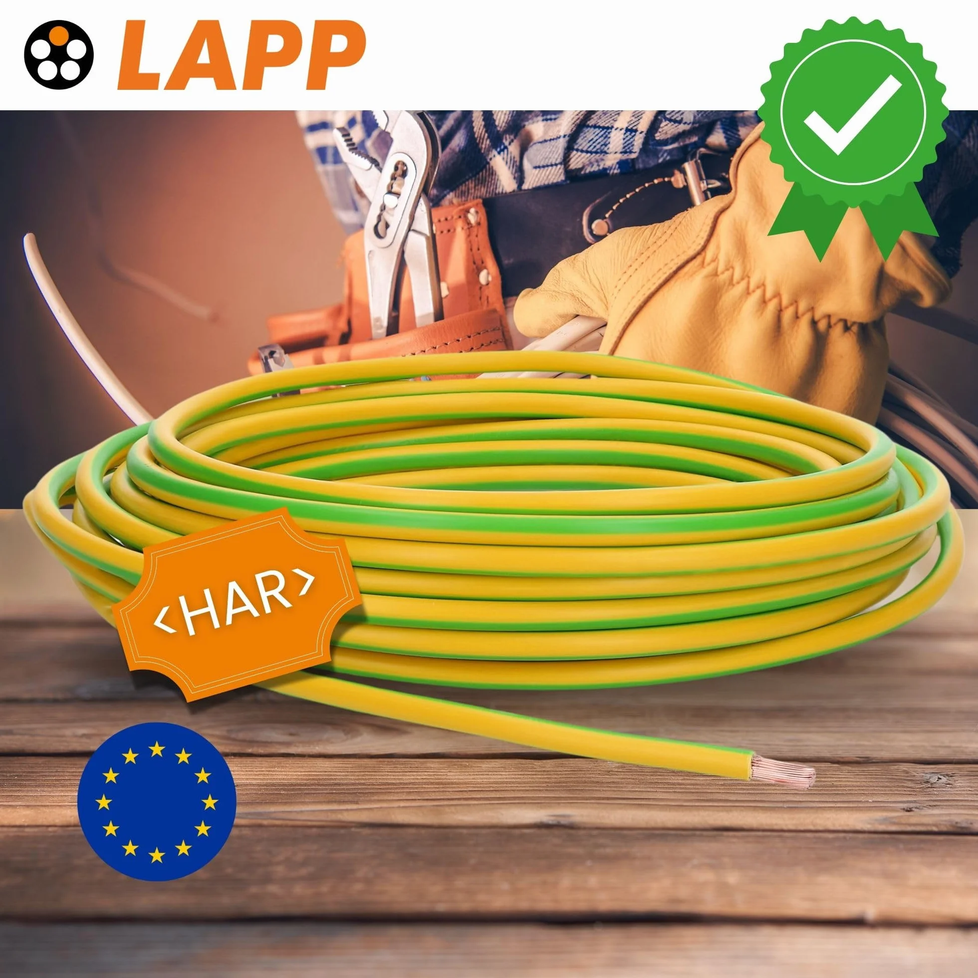 10 metrów Lapp 4520005 H07V-K 10 mm² zielono-żółty I przewód uziemiający I przewód okablowania I elastyczny przewód żyłowy I pojedyncza żyła PCW I żyła 10 mm2 I okablowanie