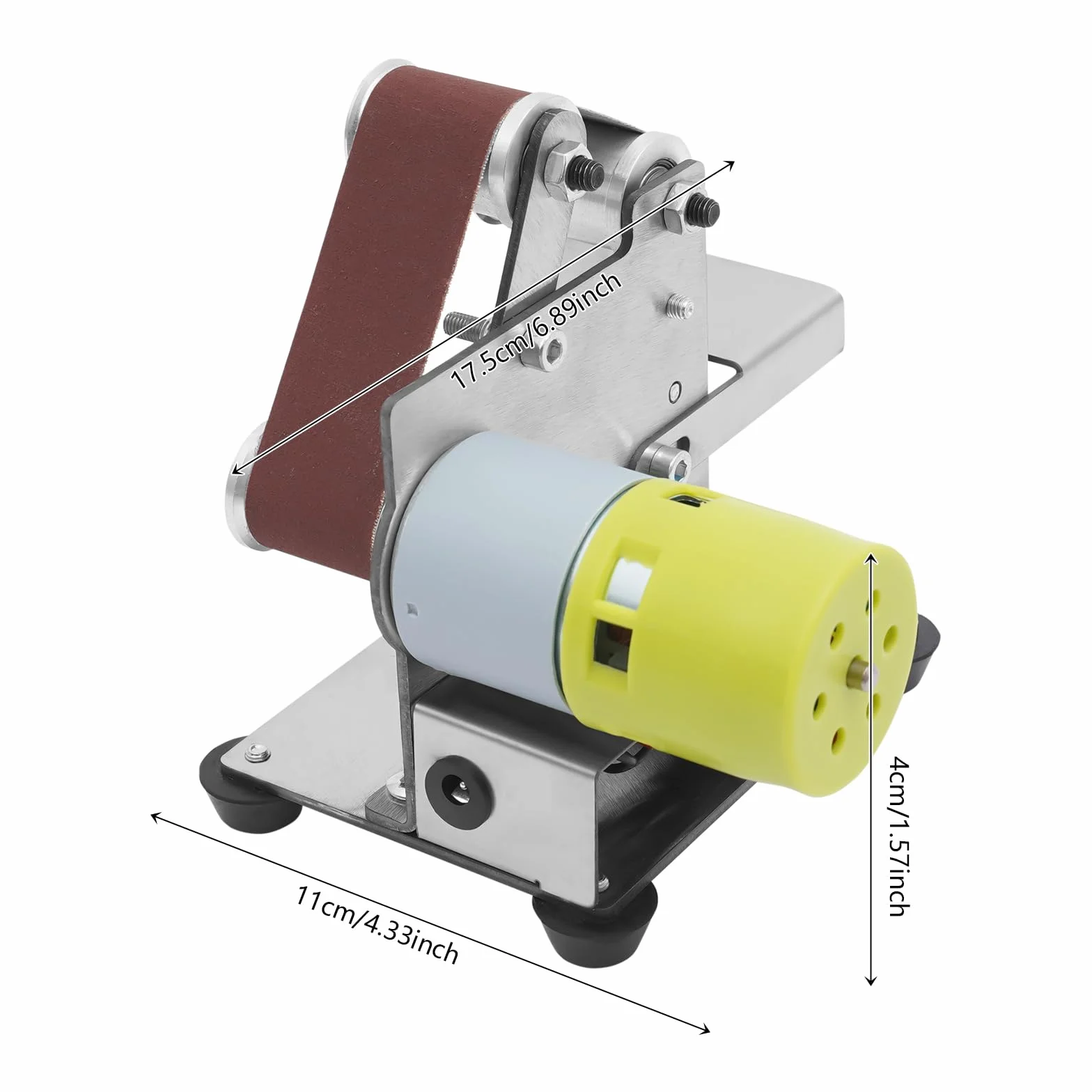Mini szlifierka taśmowa, elektryczna szlifierka taśmowa, 7 biegów, 96 W, z tarczą filcową, tarczą pilśniową, tarczą szlifierską, płytą polerską, papier ścierny i taśmy szlifierskie