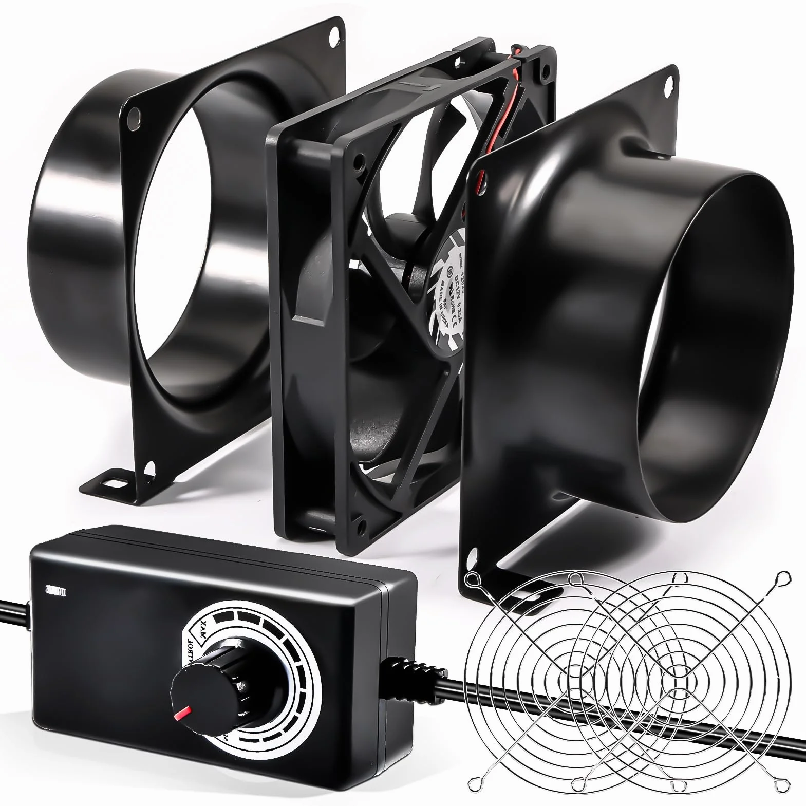 Joycabin Wentylator osiowy 100 mm, 12 V DC z regulatorem prędkości, efektywny pochłaniacz dymu spawalniczego, do kuchni, szklarni, garażu, cyrkulacji powietrza