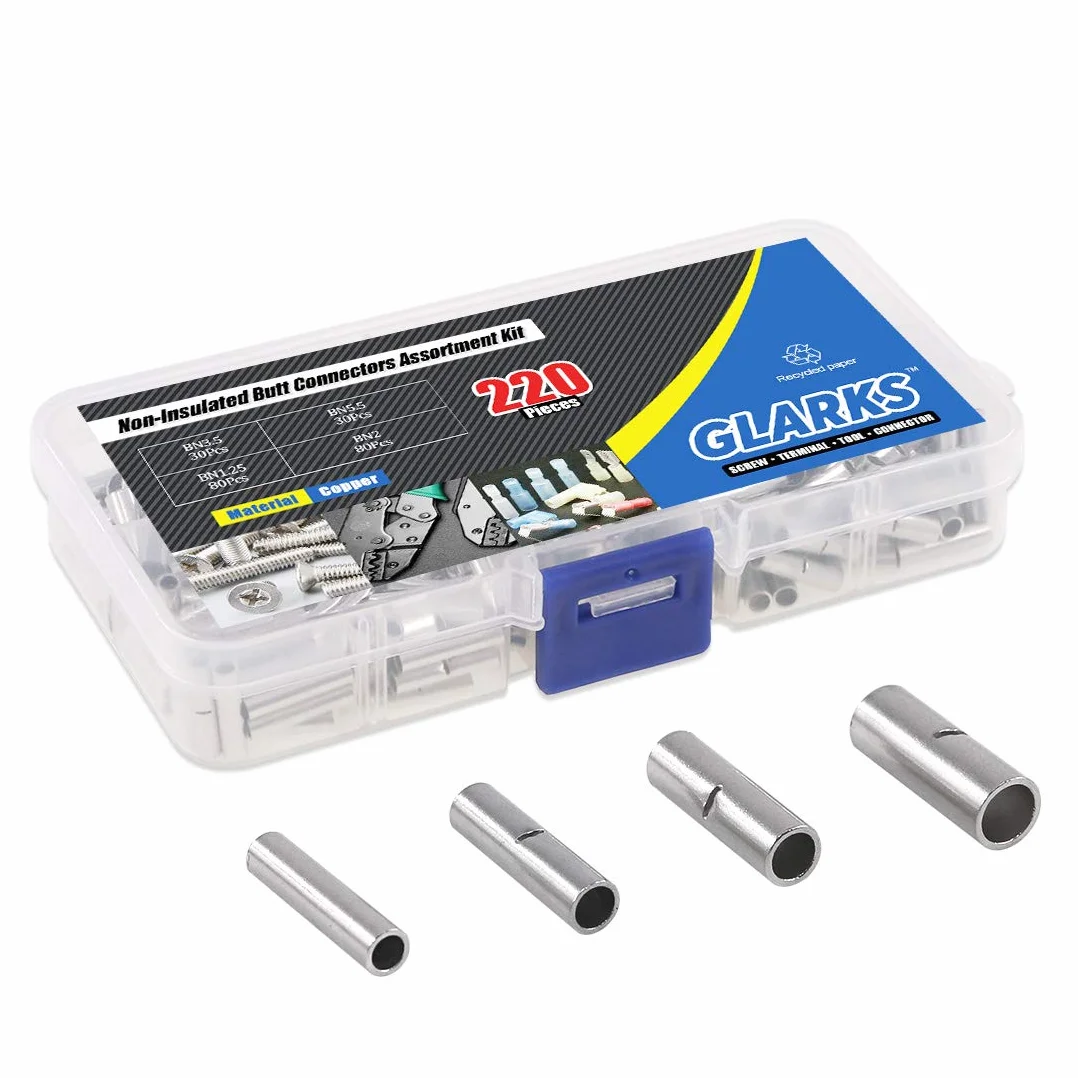 Glarks 220 sztuk zestaw złączy stykowych 220 sztuk, 22-16/16-14/14-12/12-10 AWG bezszwowy zestaw zacisków elektrycznych do zaciskania