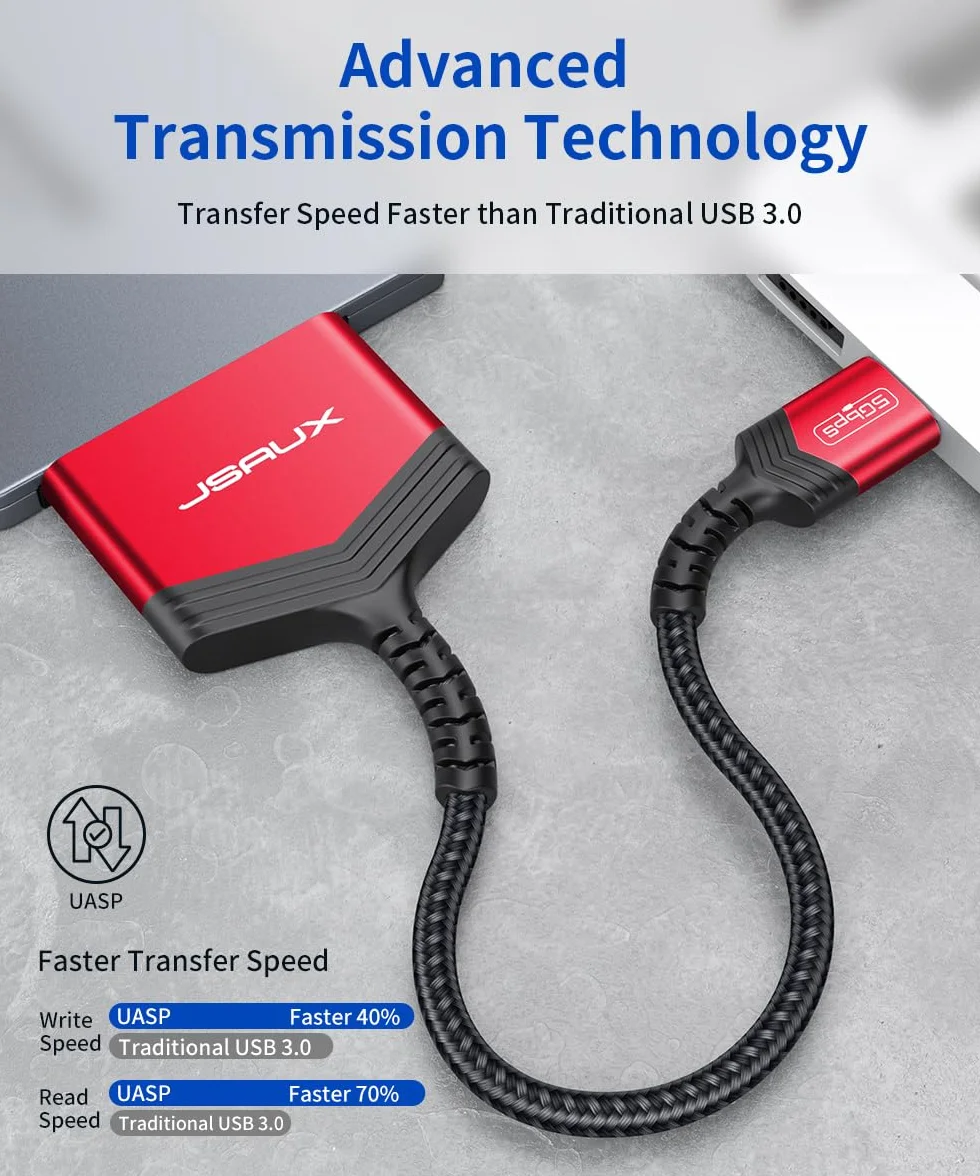 JSAUX Adapter SATA na USB 3.0, kabel USB do SATA III do 2,5" dysk twardy Nylon - czerwony