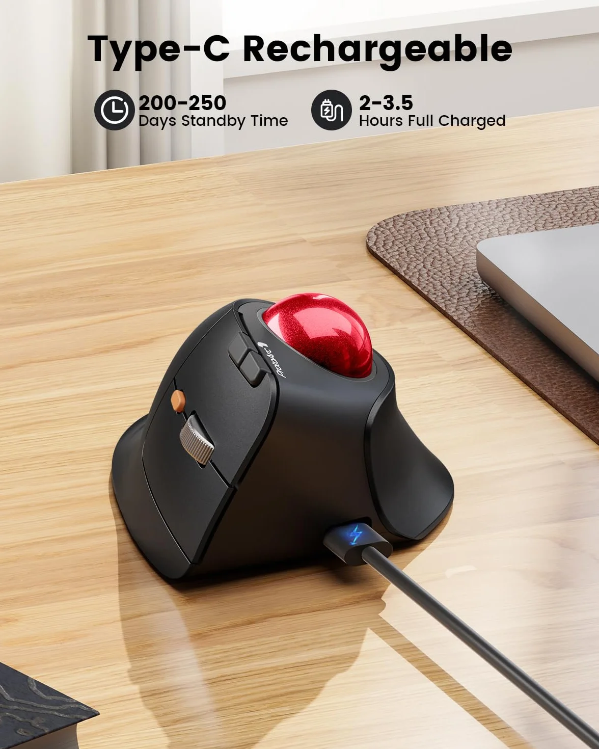 ProtoArc Pionowa bezprzewodowa mysz Trackball - EM05 ergonomiczna mysz kulkowa Bluetooth, 3 połączenia urządzeń do iPada, Maca, Windows PC