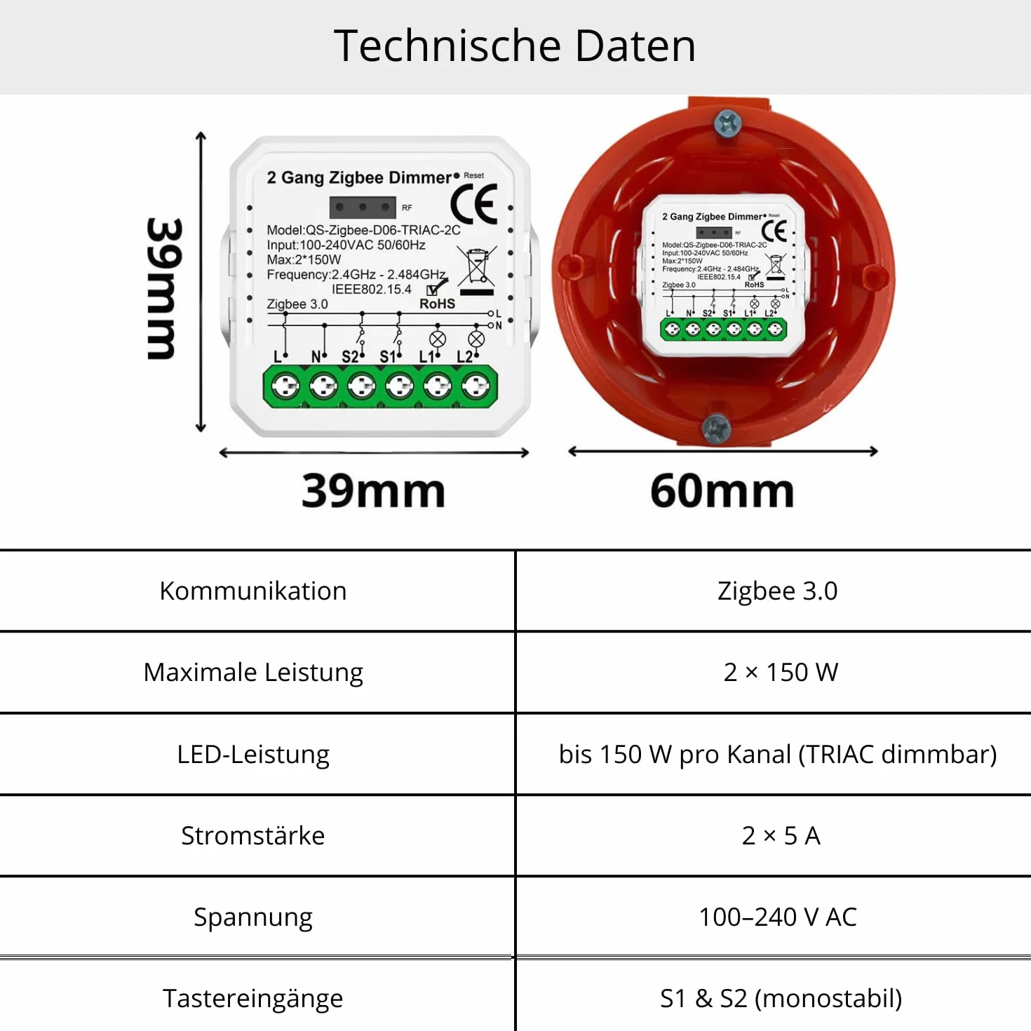 2 GANG Dimmer ściemniacz TUYA Zigbee MINI V3 sterownik oświetlenia