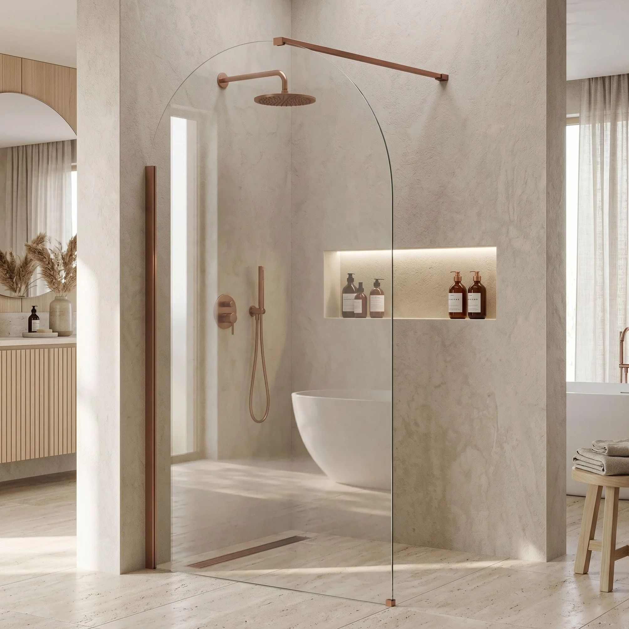 Rea - Ścianka Prysznicowa Walk-in Heaven Brush Copper 100-0,8x100x200 cm