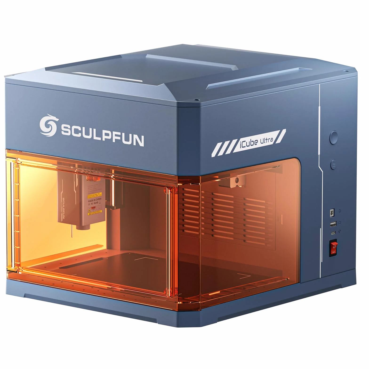 SCULPFUN iCube Ultra maszyna do grawerowania laserowego 12 W, całkowicie zamknięty frez laserowy do drewna, skóry, akrylu i metalu, obszar roboczy 150 x 150 mm z automatyczną ostrością i filtrem dymu