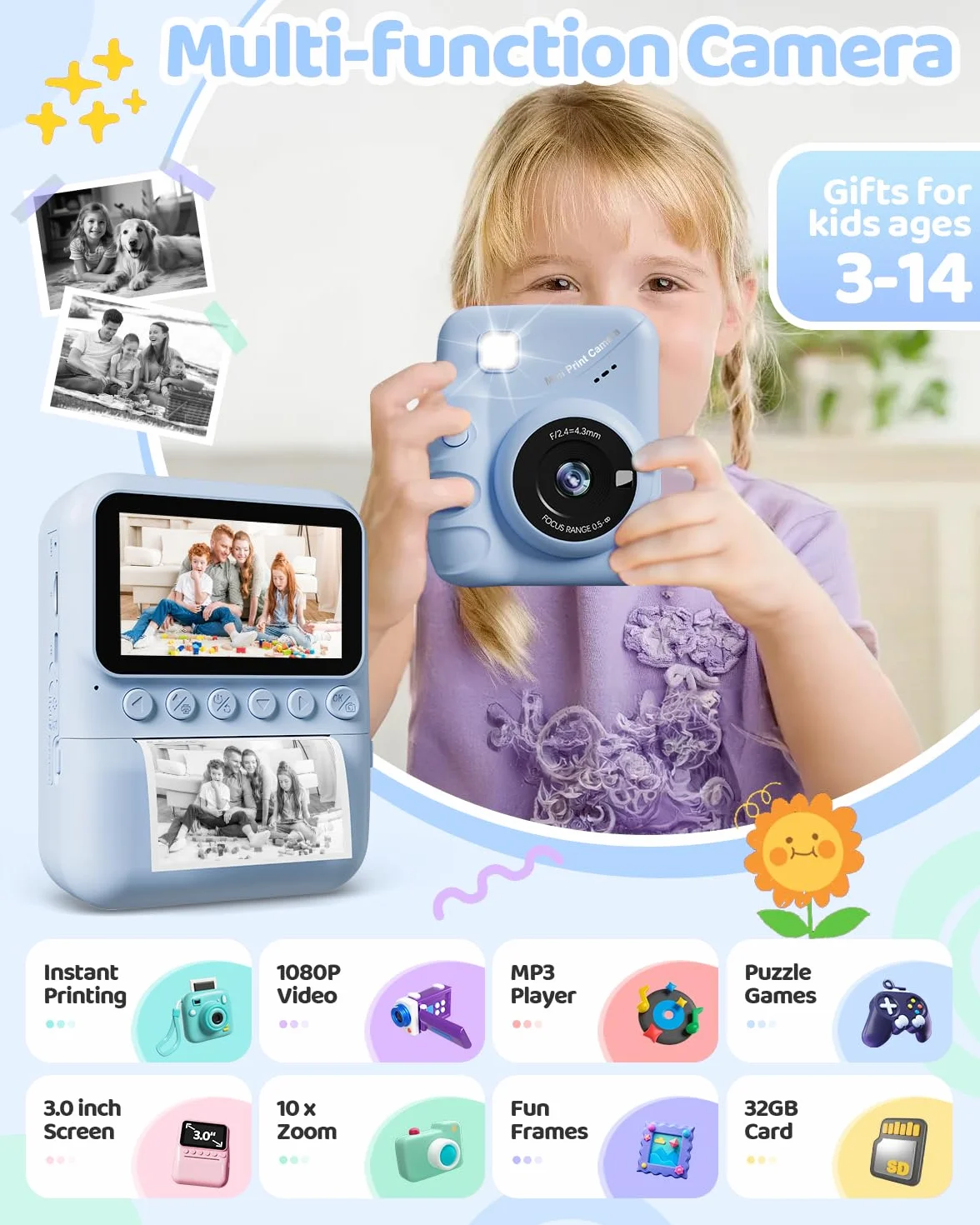 TIATUA aparat cyfrowy dla dzieci 48 MP 3,0 cala 32 GB karta