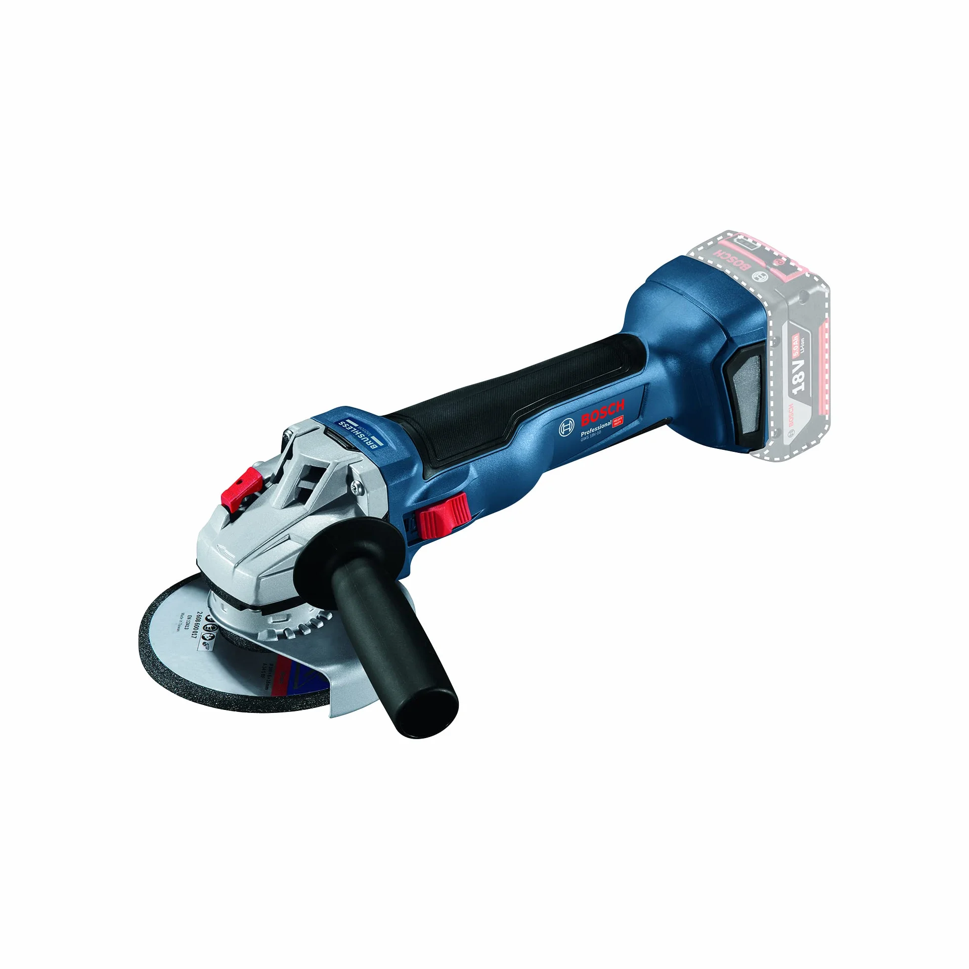 Bosch Professional system 18V: akumulatorowa szlifierka kątowa GWS 18V-10 (średnica tarczy 125 mm, kołnierz mocujący, nakrętka mocująca, osłona)