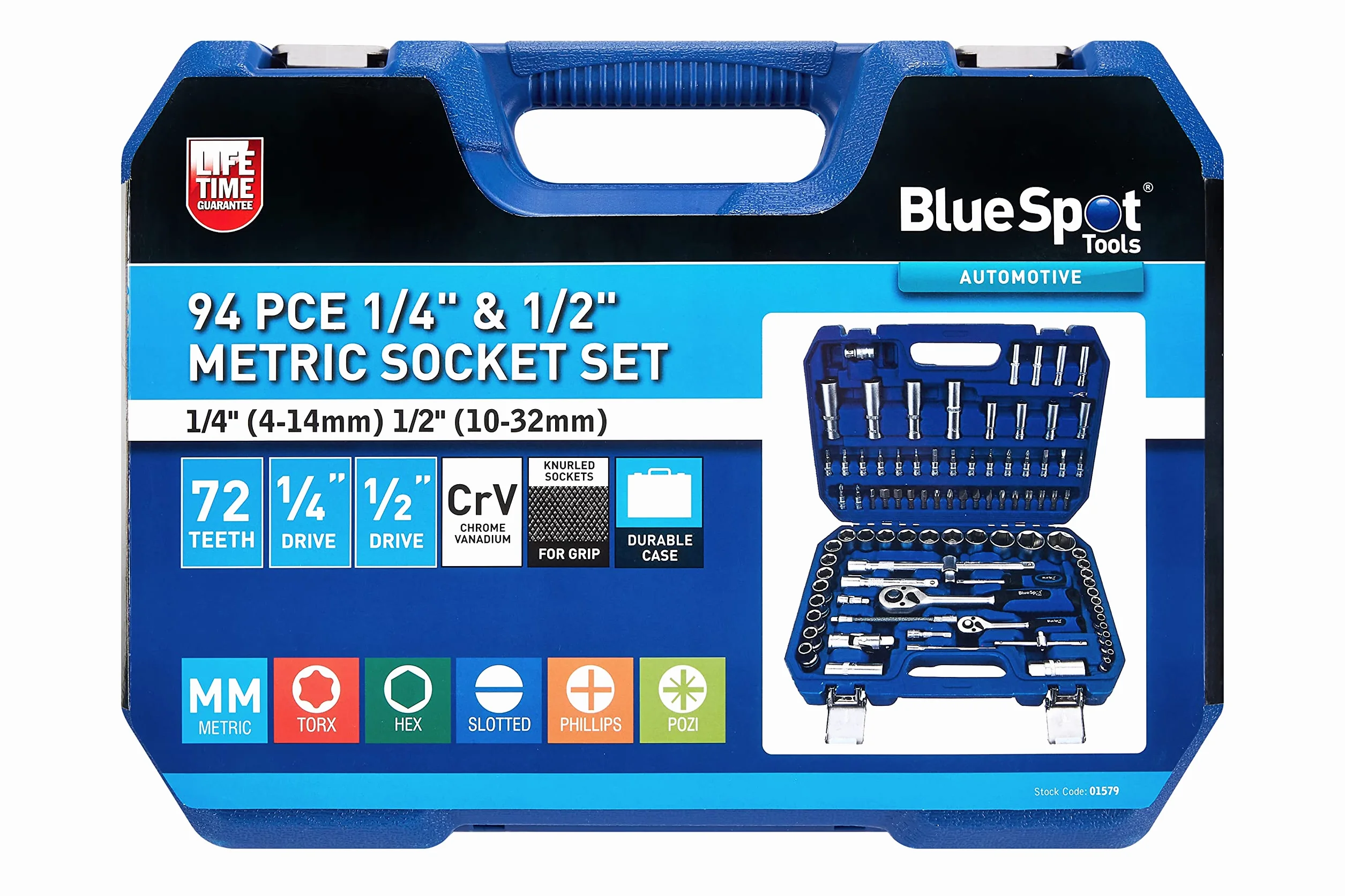 Blue Spot Tools Zestaw nasadek sześciokątnych 94 PCE 1/4" i 1/2" (4-14 mm) (10-32 mm)