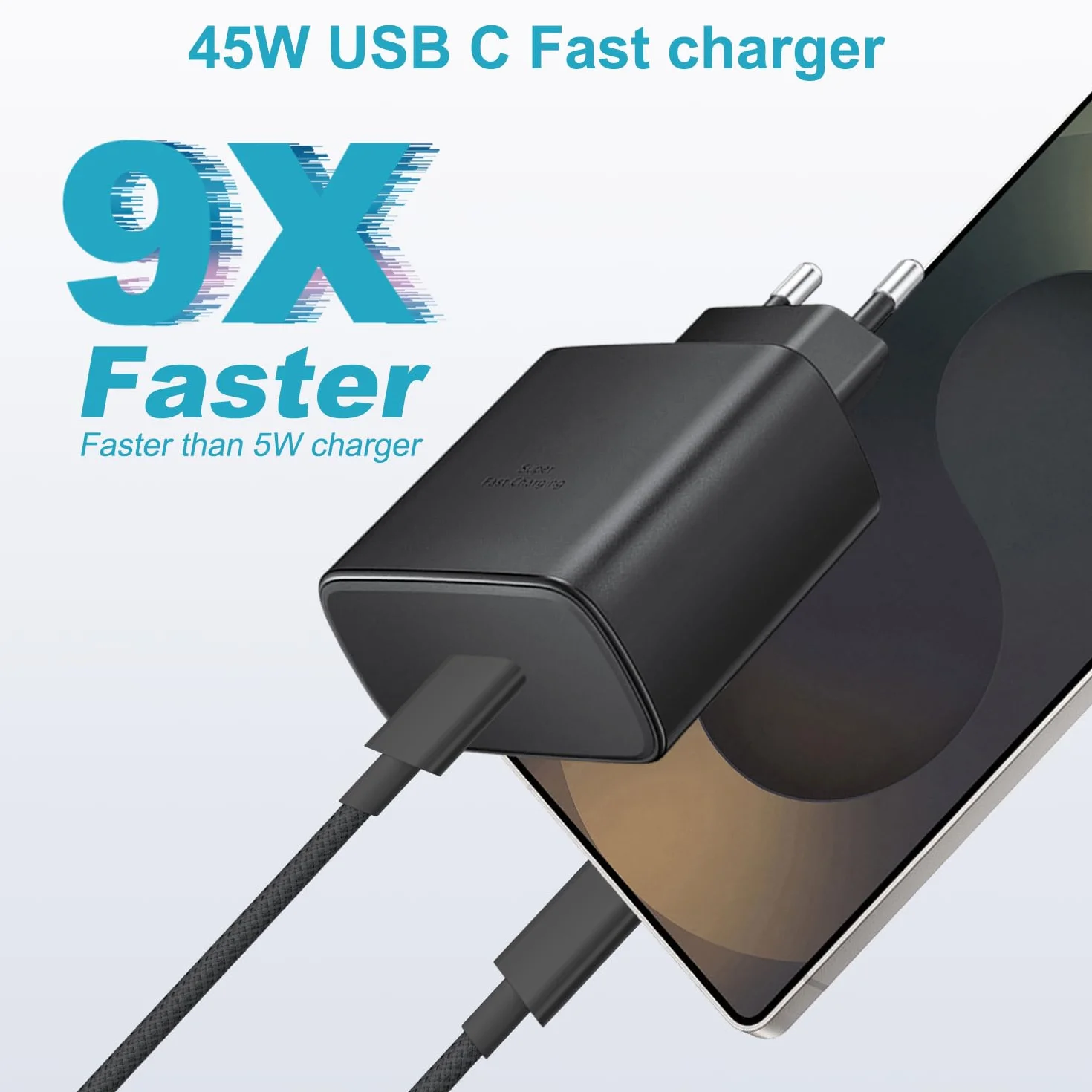 Ładowarka USB C 45 W do Samsung Galaxy S25 S24 S23 S22 S21 S20 Note20 A73 A53 S10, Kabel USB-C 3M Nylon