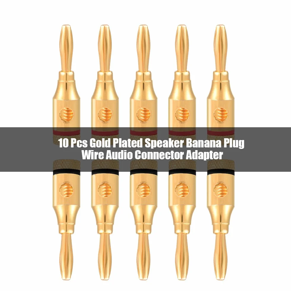 VBESTLIFE Adapter audio bananowy, pozłacany wtyk do głośnika bananowego z czystej miedzi do wzmacniacza lub głośnika, profesjonalne zastosowanie dźwięku - 10-częściowy