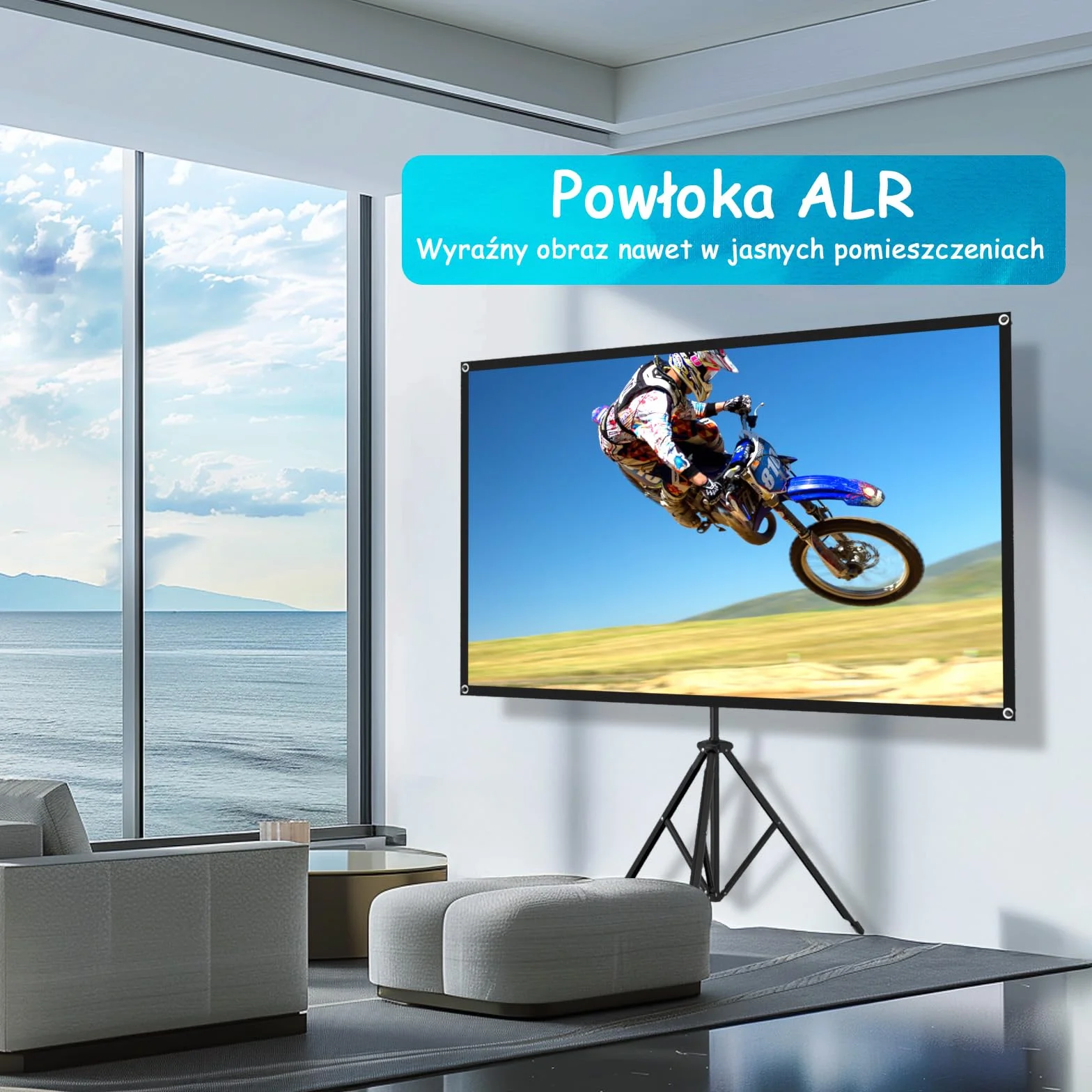 VISULAPEX ALR Ekran Projekcyjny 177x100cm (80") Format 16:9, Kino Domowe HD 4K 3D, Rzutnik Ekran Projekcyjny Ze Statywem, ekran PCV i z włókna szklanego, regulacja wysokości i łatwy montaż