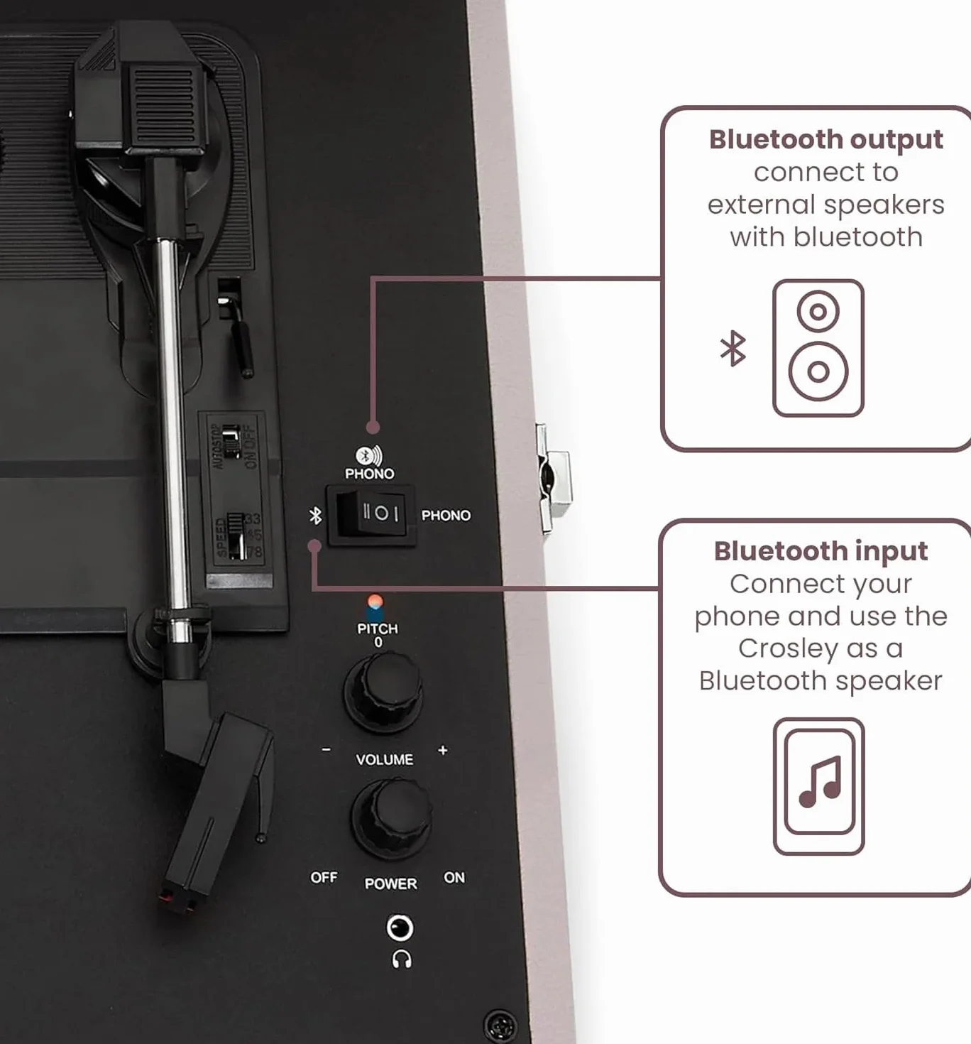 Crosley Voyager gramofon z Bluetooth i AUX 3-biegowy odtwarzacz winylowy 7" 10" 12" przenośny ametyst