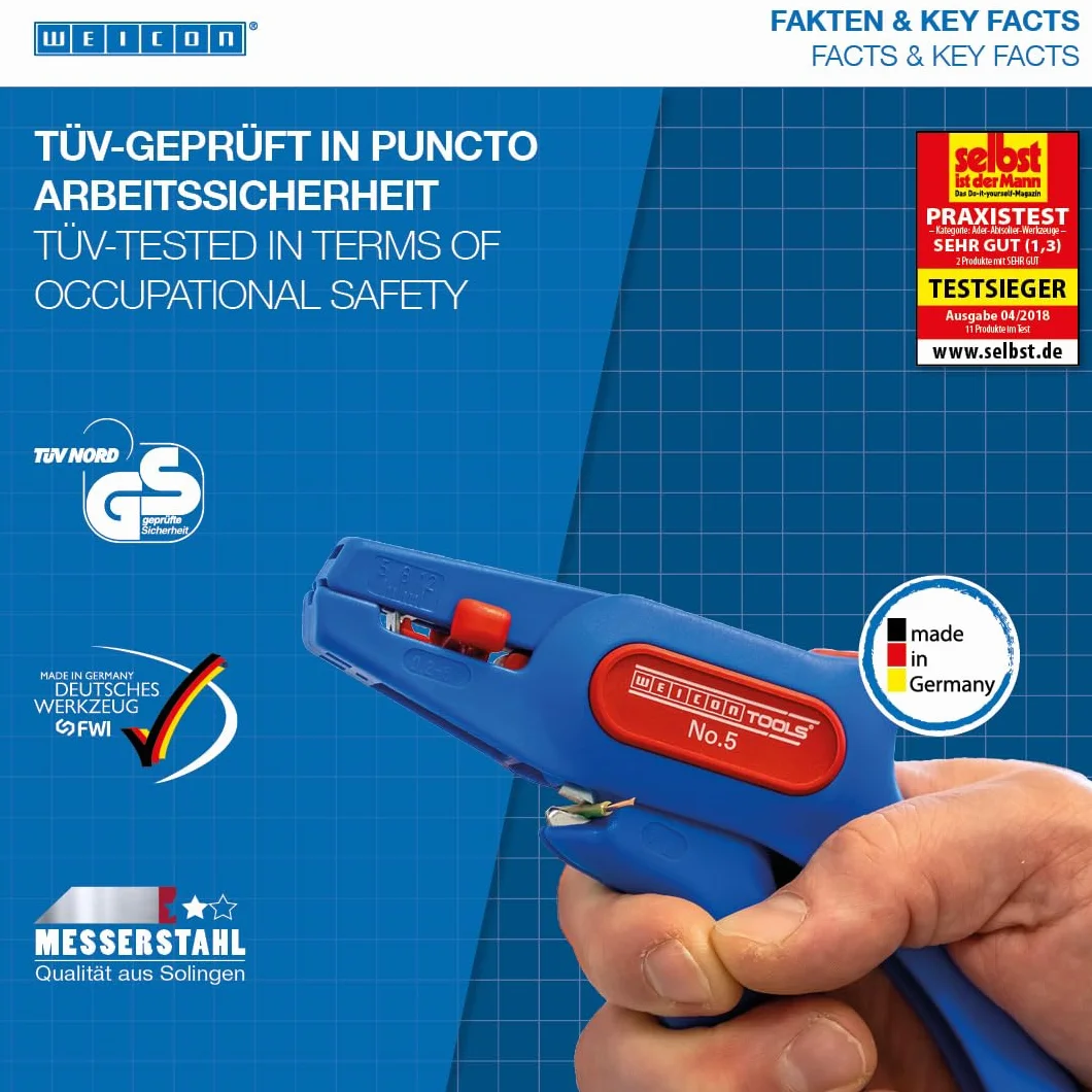 WEICON TOOLS Nr 5, automatyczne szczypce do zdejmowania izolacji do przewodów 0,2–6 mm², ze zintegrowanym obcinaczem bocznym