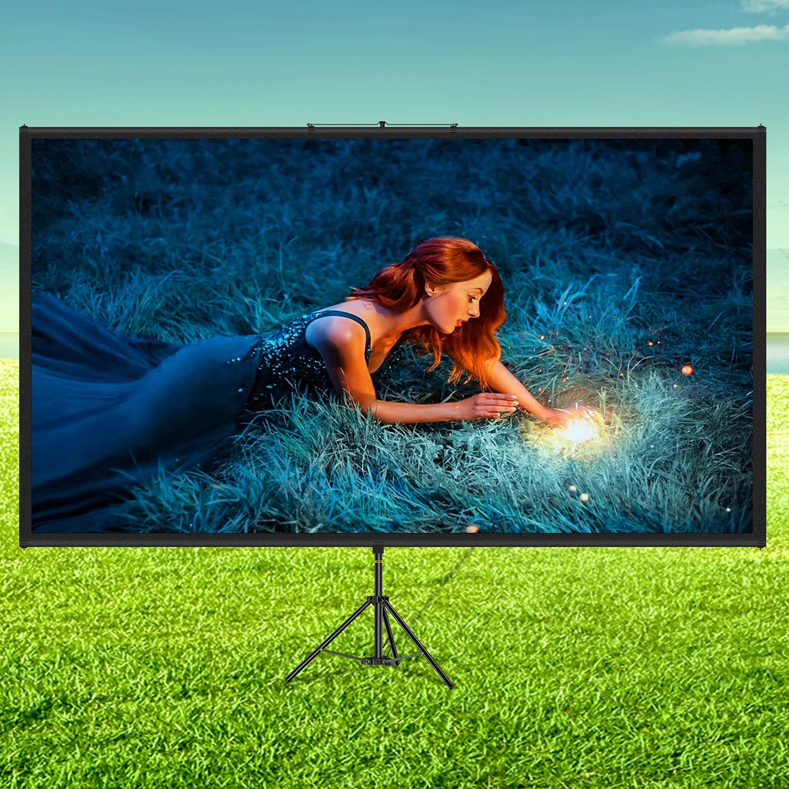VEVOR Ekran projekcyjny ze statywem 110 cali, 4K, HD 16:9, płótno projekcyjne na statywie z regulowaną wysokością ekranu do projektora 244 x 137 cm, odporny na zagniecenia projektor kina domowego na