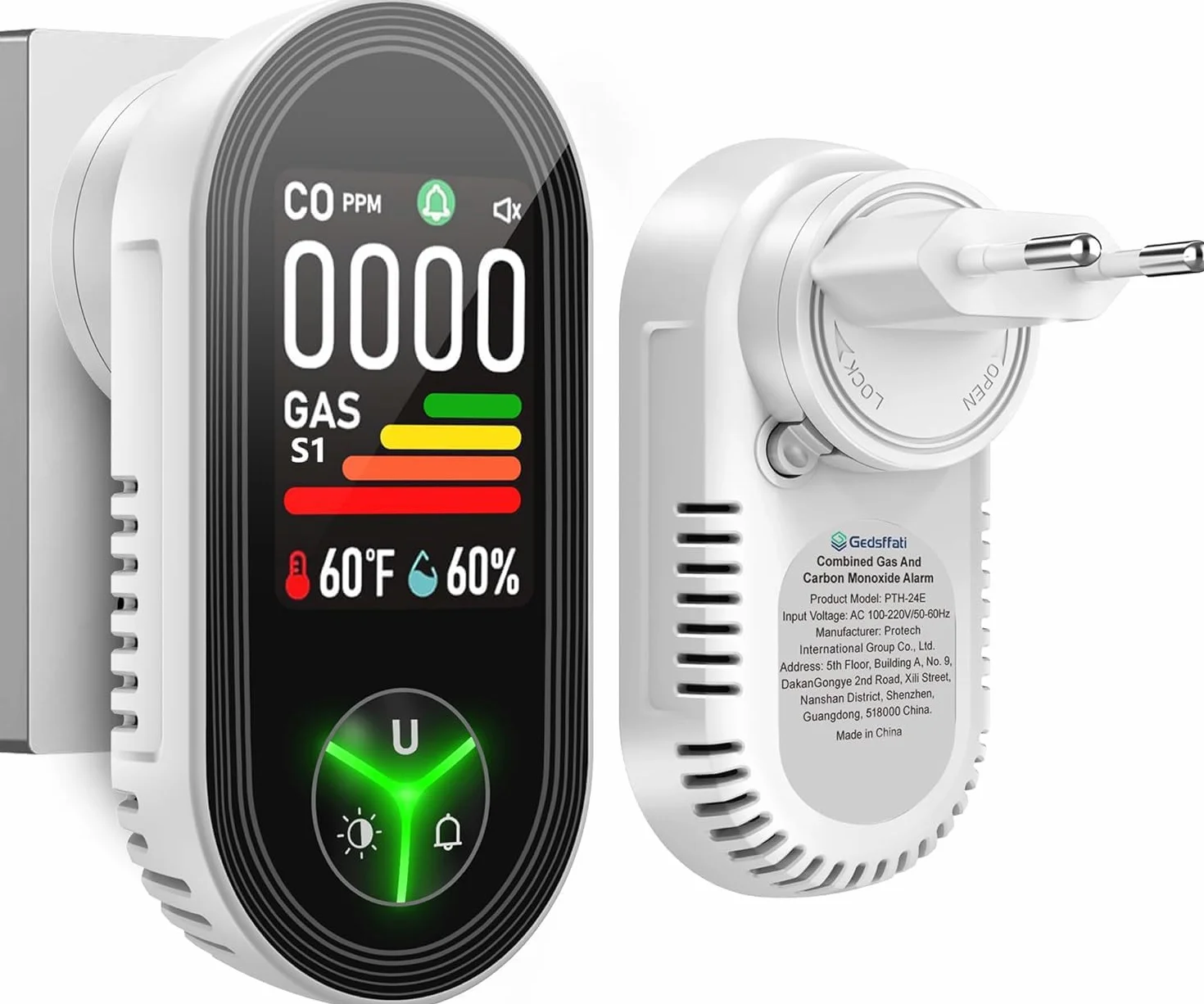 4in1 Plug-in Alarm gazu ziemnego i detektory tlenku węgla Połączenie Wbudowany ulepszony CO/gaz palny/propan/metan/czujnik temperatury i wilgotności dla pokoju domowego Kuchnia
