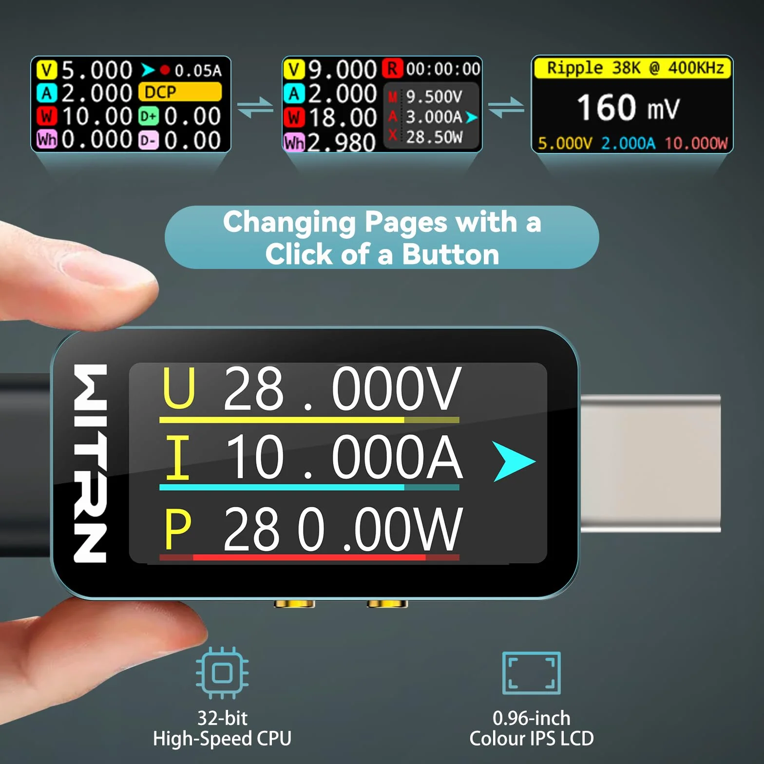 Heemol 2 szt. 10 A USB C tester miernik 4-36 V cyfrowy miernik prądu PD Power Meter USB C, miernik prądu, kolor IPS LCD, multimetr, woltomierz, miernik mocy