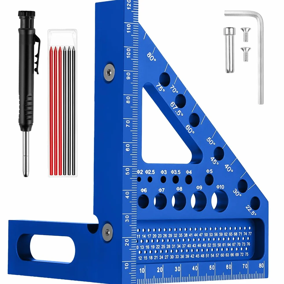 Flintronic 3D Wielokątny Kątownik Stolarz, 22,5-90° Przenośnik Kątowy Ze Stopu Aluminium, 120mm Precyzyjne Narzędzia Do Obróbki Drewna, Trójkątna Linijka Ukośna dla Stolarza Inżyniera
