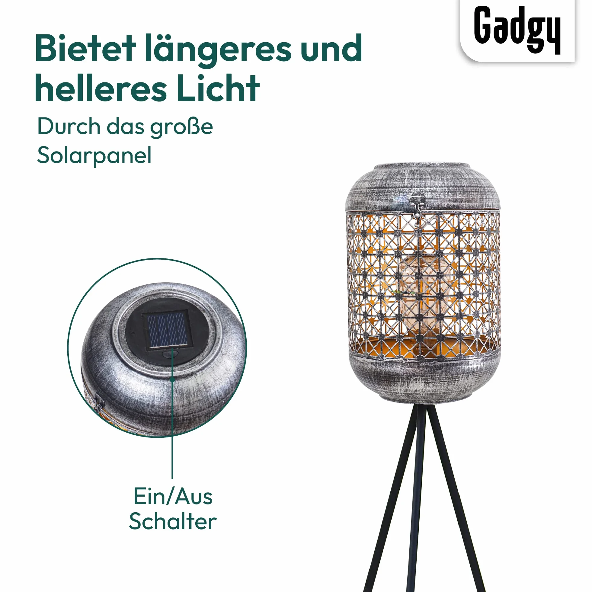 Gadgy Zewnętrzna Lampa Stojąca LED Solarna – Wodoodporna Lampa Trójnóg do Ogrodu, Balkonu i Tarasu – Zrównoważone Oświetlenie LED na Zewnątrz