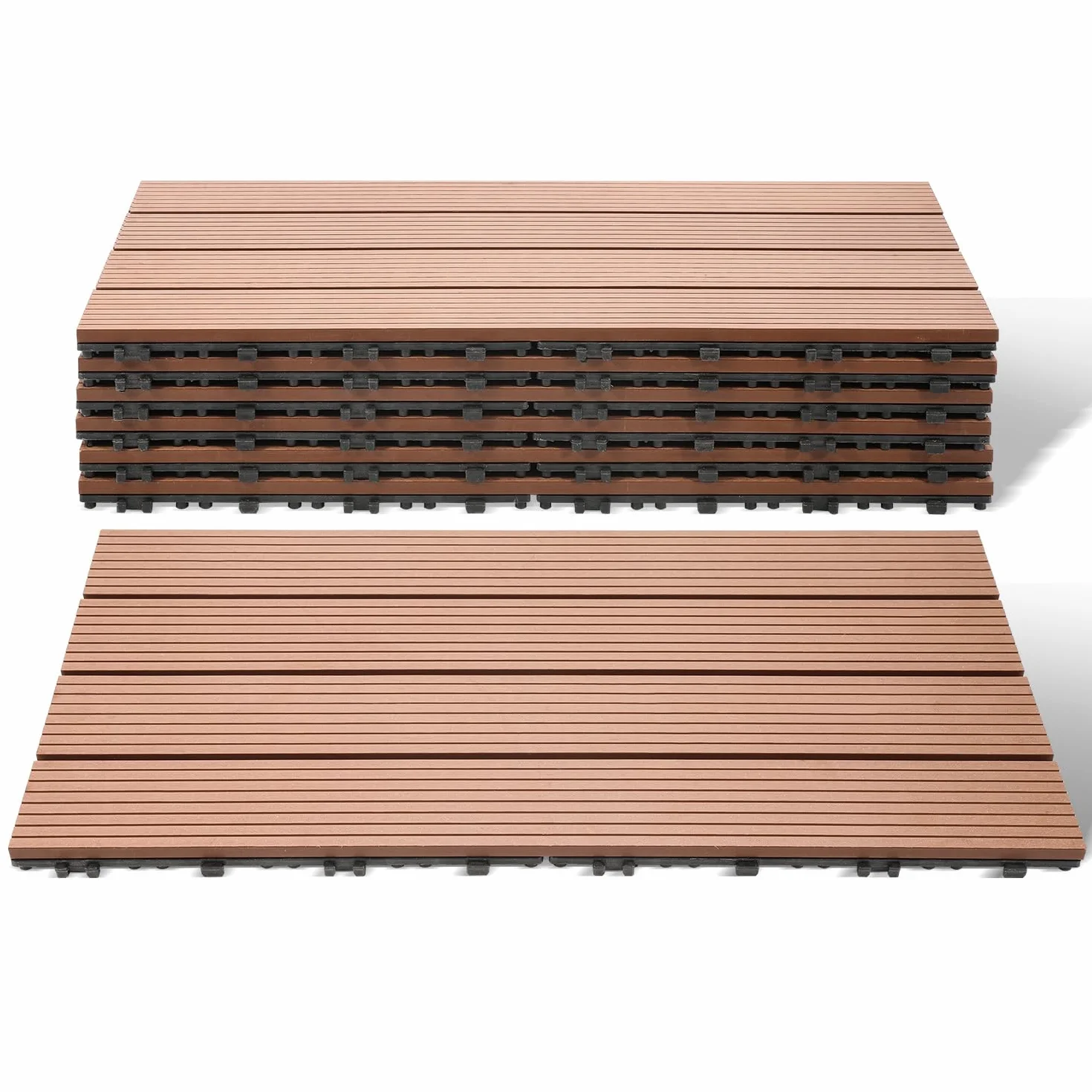 Płytki tarasowe WPC 30x60 cm, 36 sztuk /6 m², płytki WPC na balkon, wodoodporne i antypoślizgowe, z drenażem i systemem zatrzaskowym, łatwe w układaniu, kolor brązowy