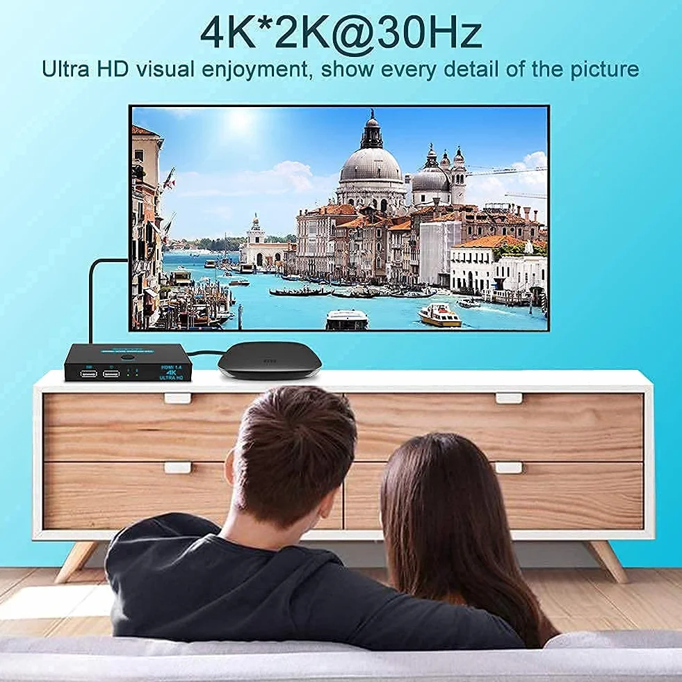Przełącznik KVM HDMI 2x1 4K 2 porty USB metalowa obudowa Auto Scan Zestaw kabli 4K@30Hz UHD 3D 1080P