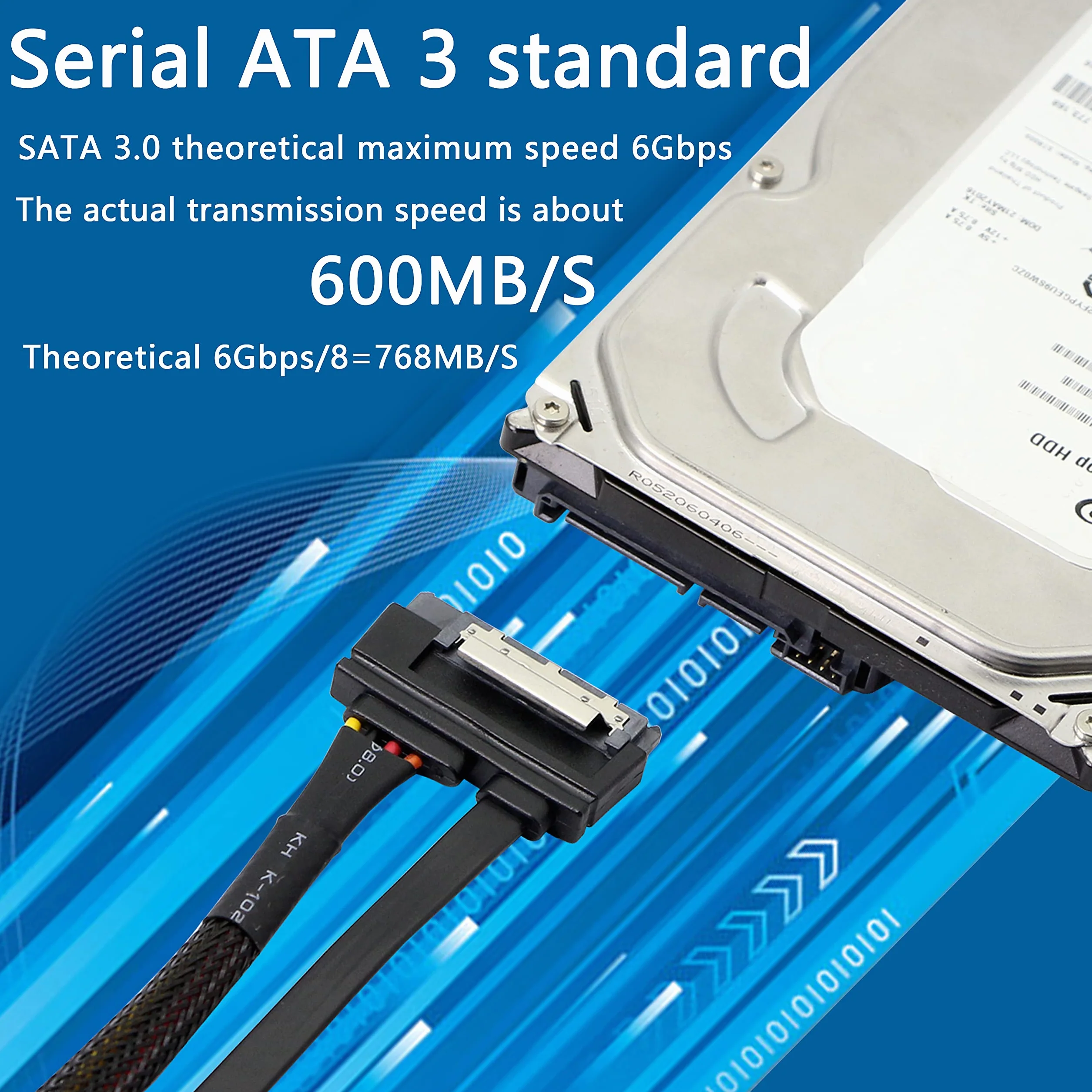 Przedłużacz SATA 50 cm 22-pinowy (7+15) SATA3.0 6 Gb/s męski-żeński z blokadą