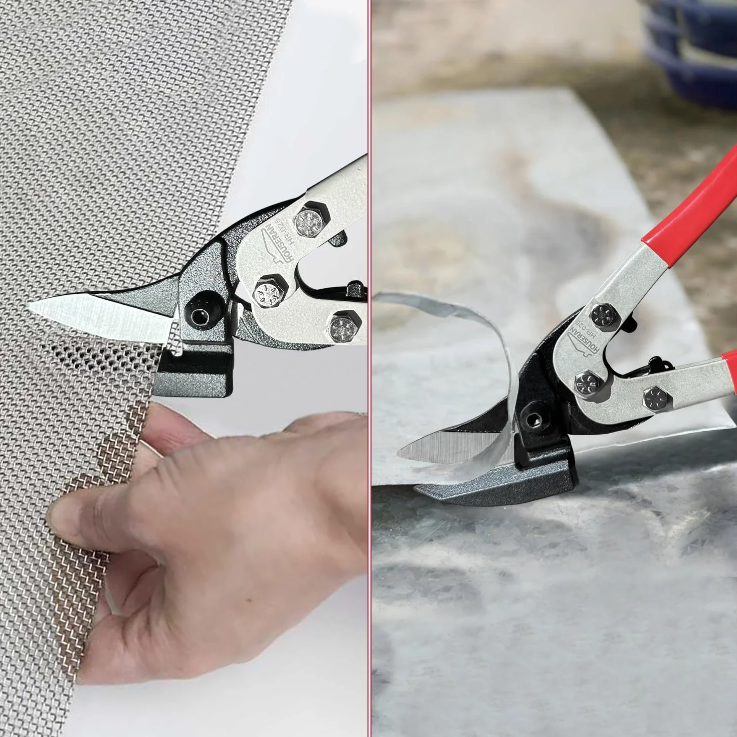 Nożyce do blachy HOUSERAN 260 mm, nożyce do metalu z mechanizmem zabezpieczającym do cięcia blachy, aluminium, skóry, siatki metalowej, miedzi, tworzyw sztucznych i płyt z tworzywa sztucznego
