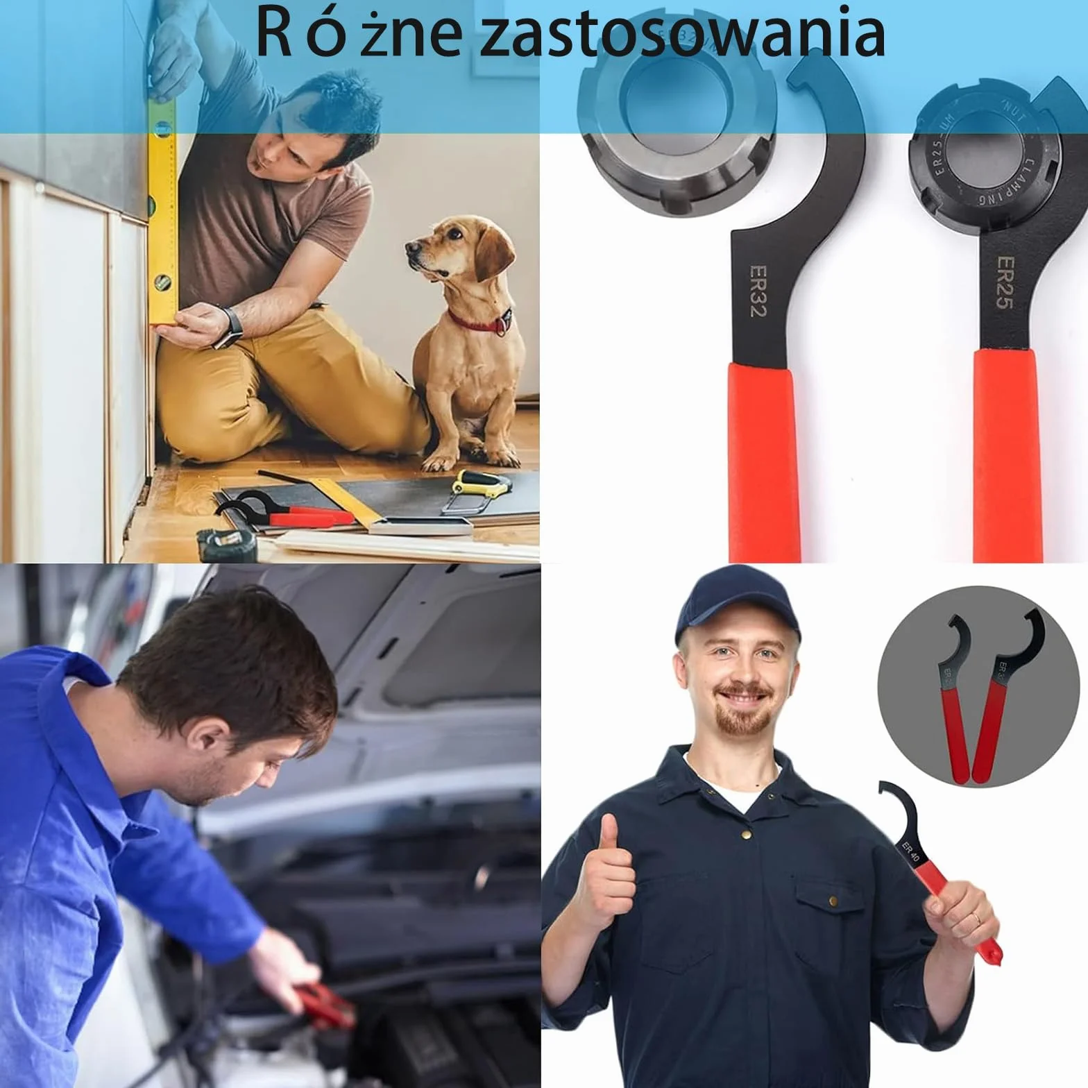 Klucz hakowy półksiężyc – Zestaw 6 kluczy CNC do uchwytów narzędzi – Rozmiary C32, ER40, ER32, ER25, APU16, APU13 – Do regulacji wysokości samochodu, amortyzatorów, łożysk