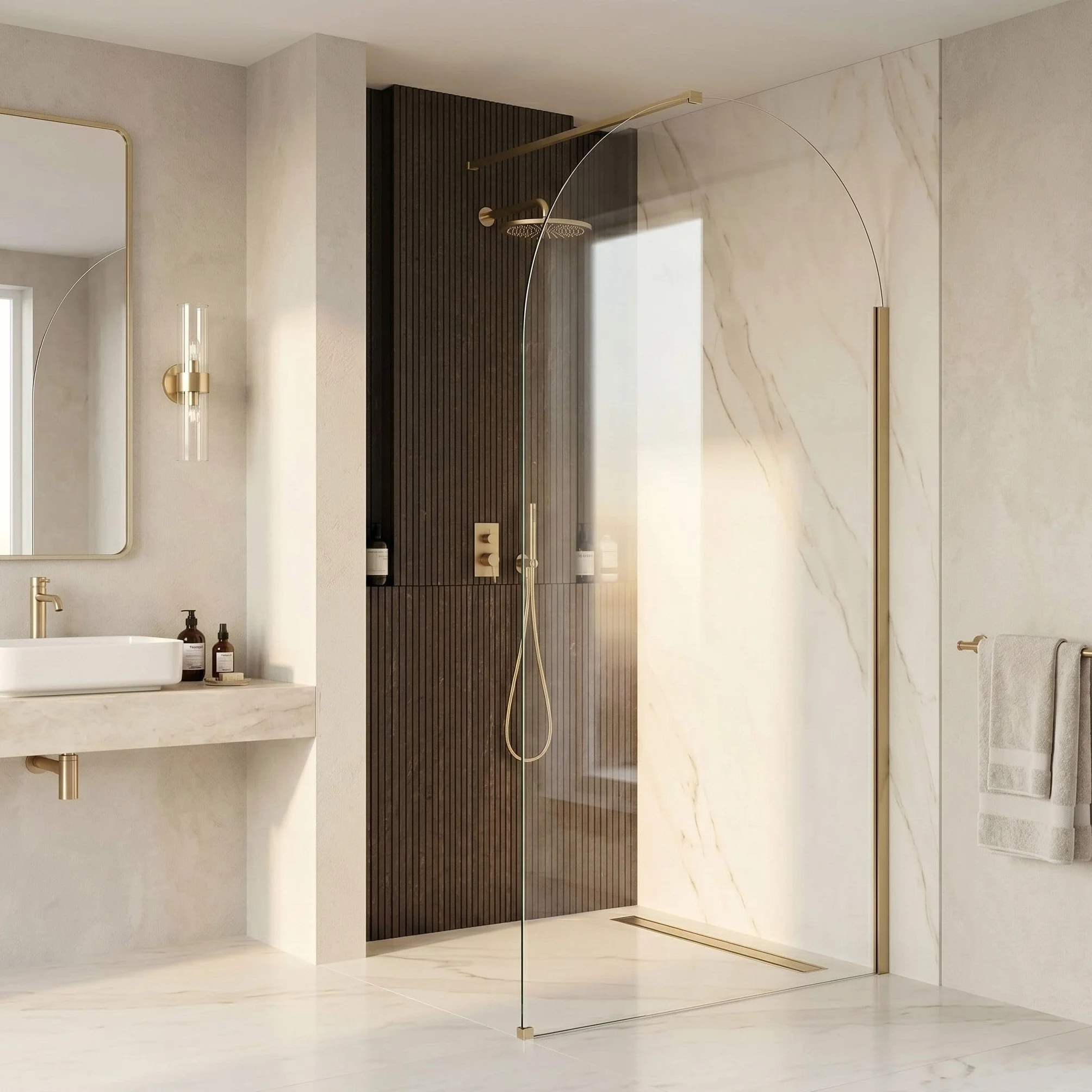 Rea - Ścianka prysznicowa Walk-In Heaven Brush Gold 120-0,8 x 120 x 200 cm