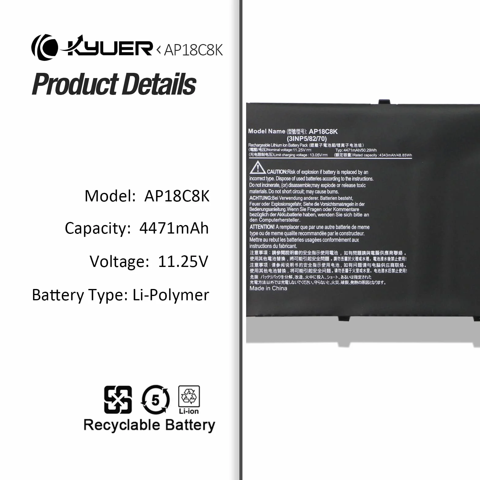 AP18C8K Laptop Bateria do Acer Chromebook 314 C933 C933T 315 CB315-3H CB315-3HT 514 CB514-1W CB514-1WT TravelMate P2 P215-52 P215-52G P215-53 P215-53G P214-52 P214-52G TMP215-52 TMP215-52G TMP215-53