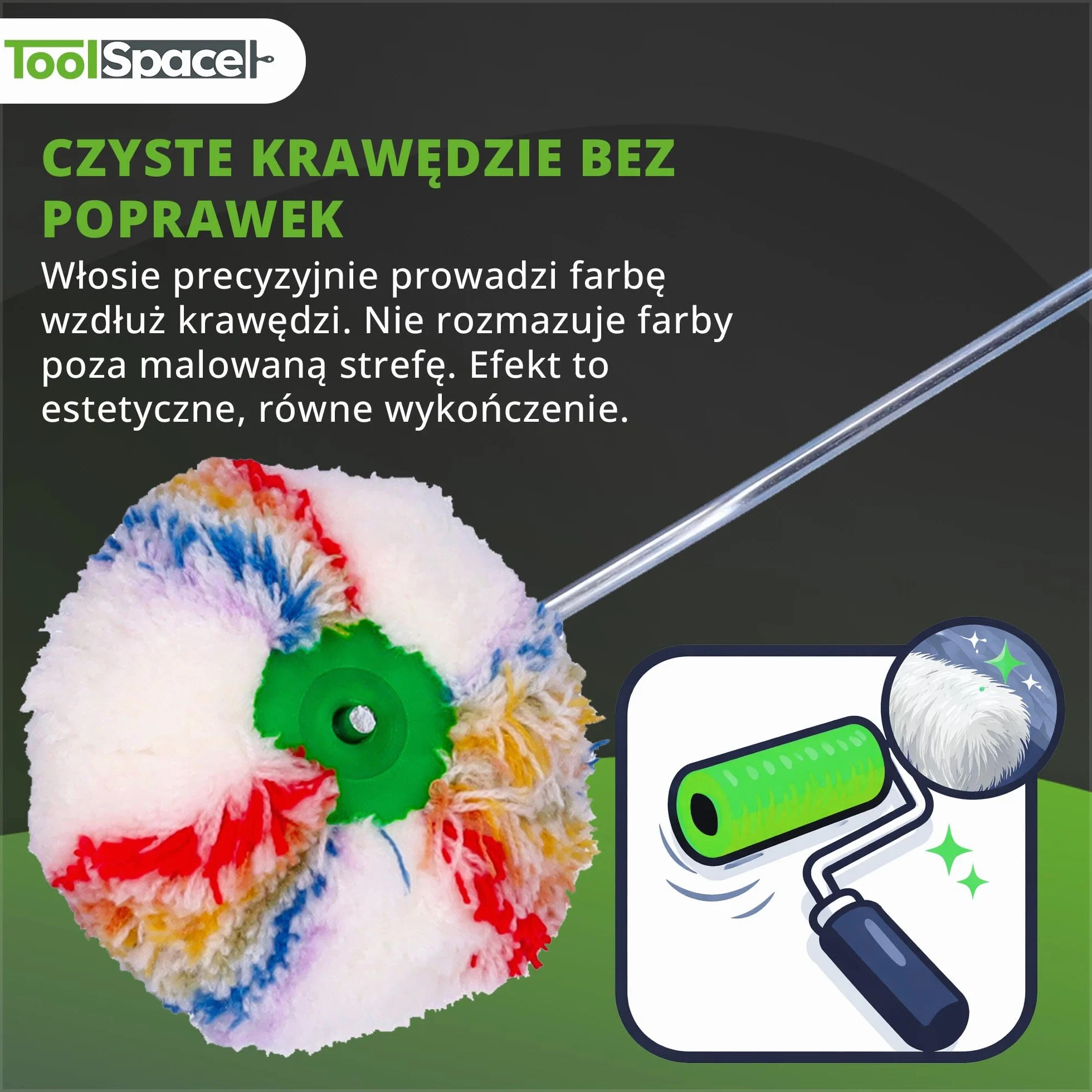 ToolSpace Wałek malarski, wałek narożny, profesjonalny wałek malarski, Ø 10,5 cm z rączką 39 cm, wałek malarski poliakrylowy, wałek narożny wewnętrzny, do farb ściennych - dla Wygodnej Pracy