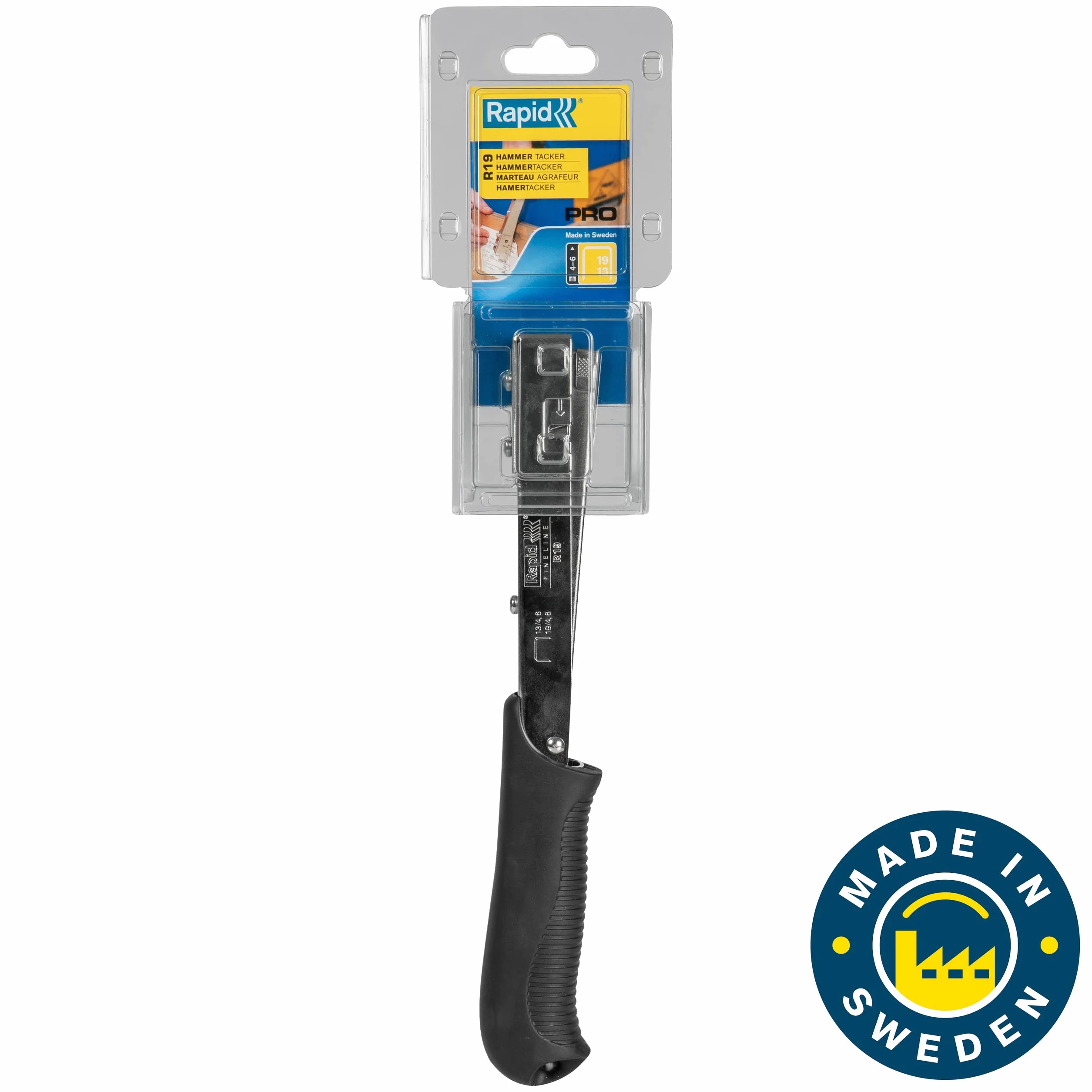 Rapid, Zszywacz Młotkowy Rapid Pro R19E, do Etykiet/Plakatów/Tekstyliów, Wytrzymała Stalowa Konstrukcja, Zszywki z Cienkiego Drutu Nr 13, 4–6 mm, Blister (20726002)